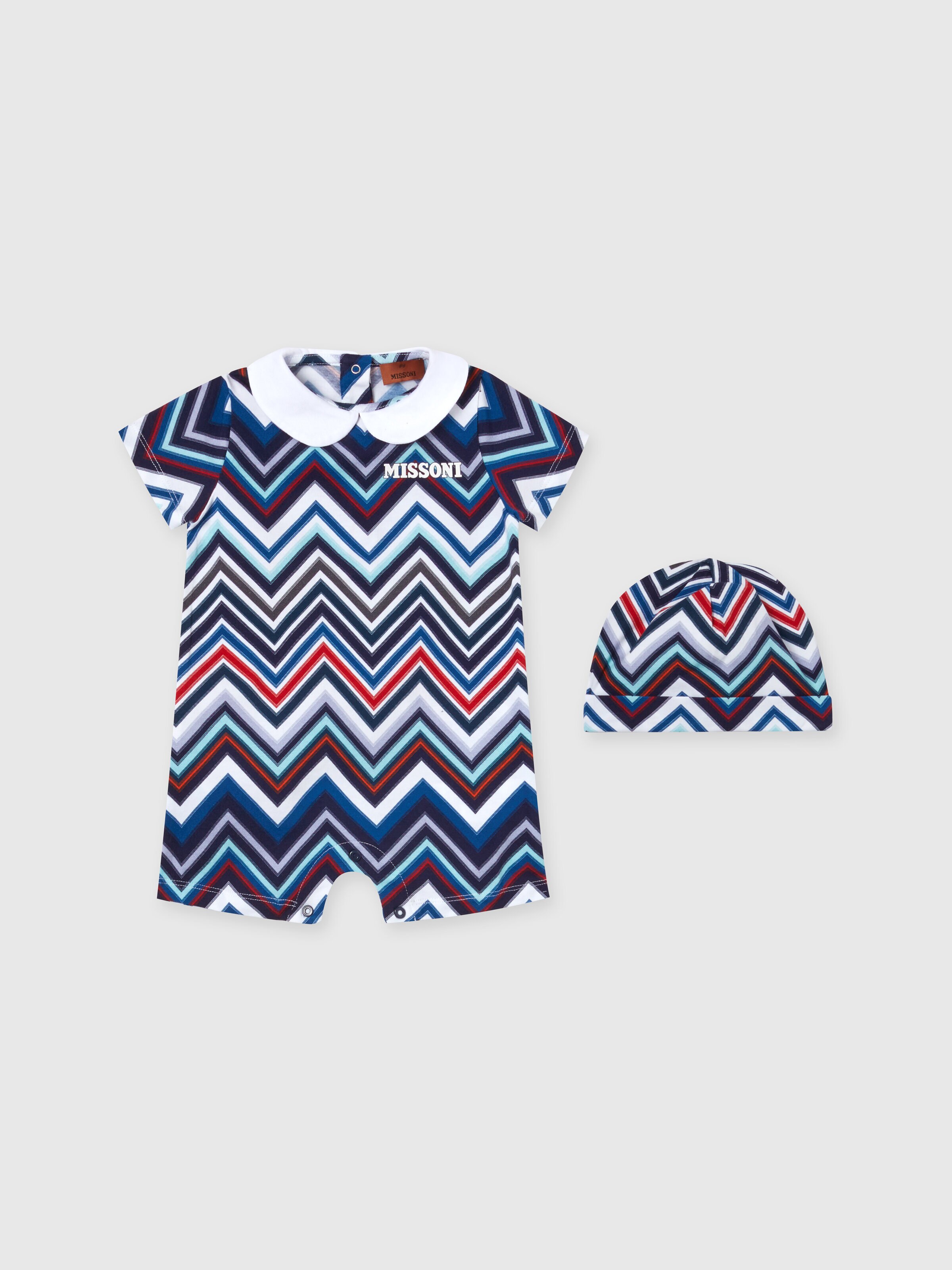 Two-piece set with cotton chevron jumpsuit and docker hat