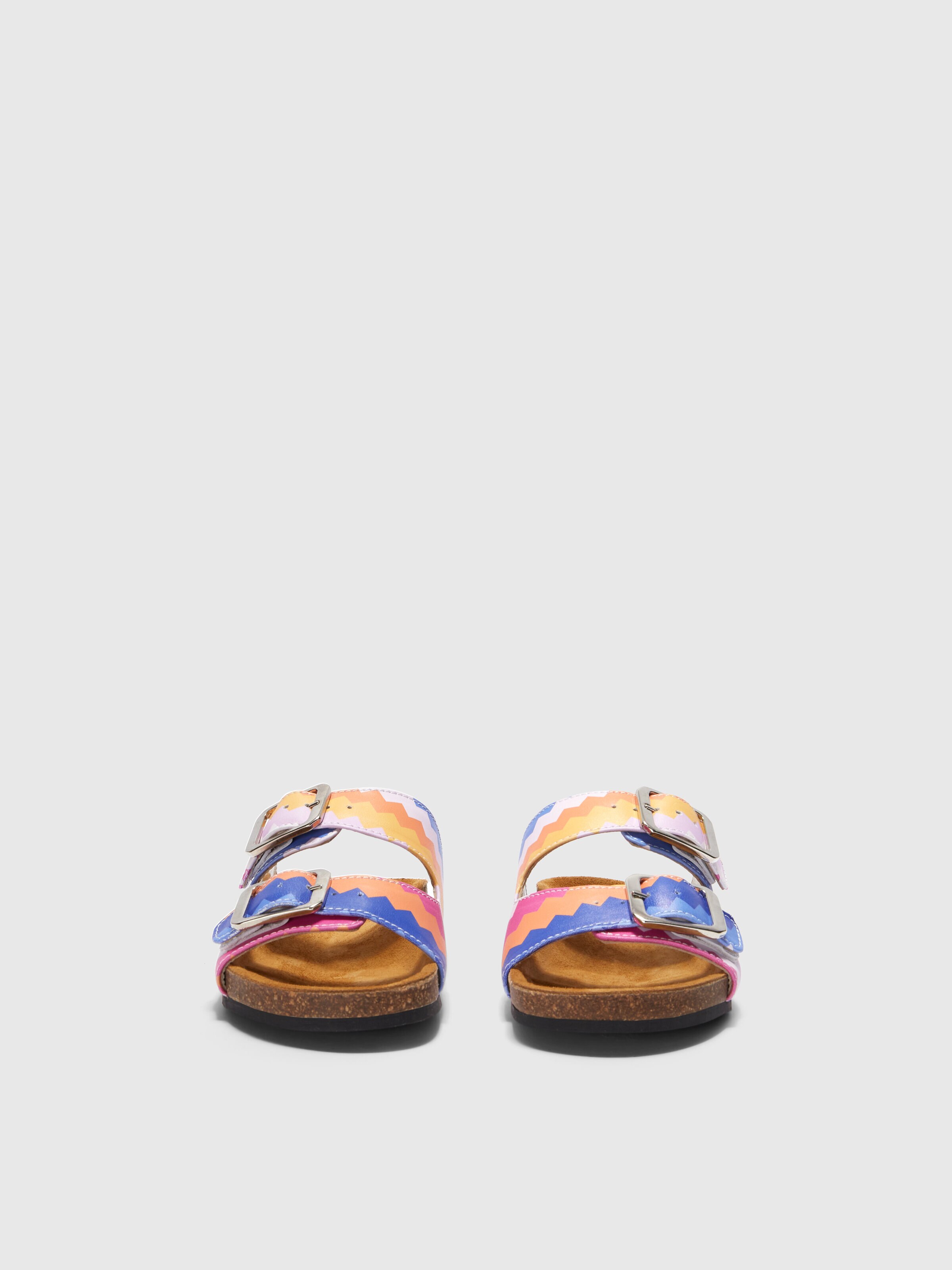 Sandales avec double bande à motif à chevrons, Multicolore  - 2