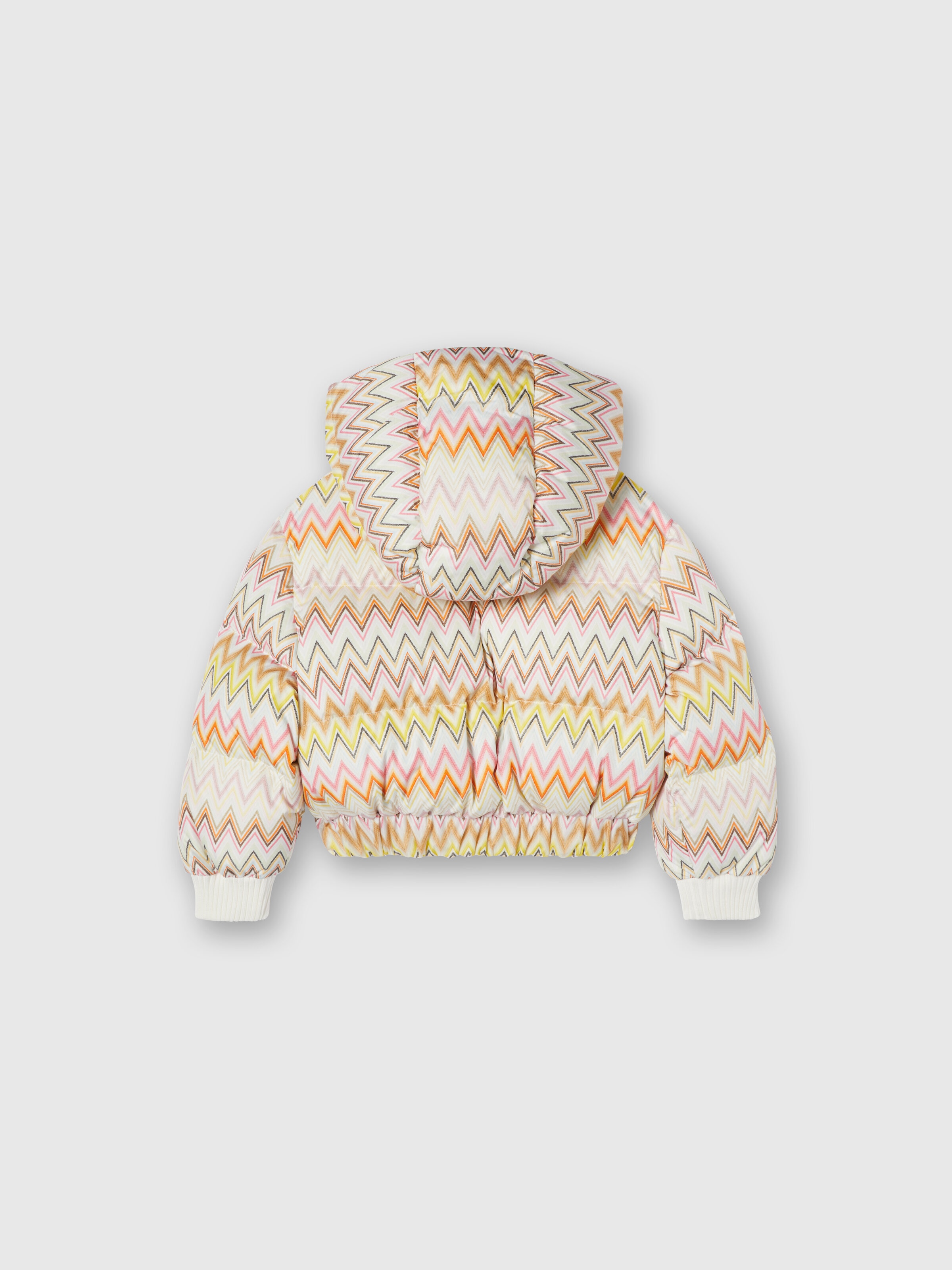 Zig zag nylon down jacket with hood, Beige & Multicoloured  - 1