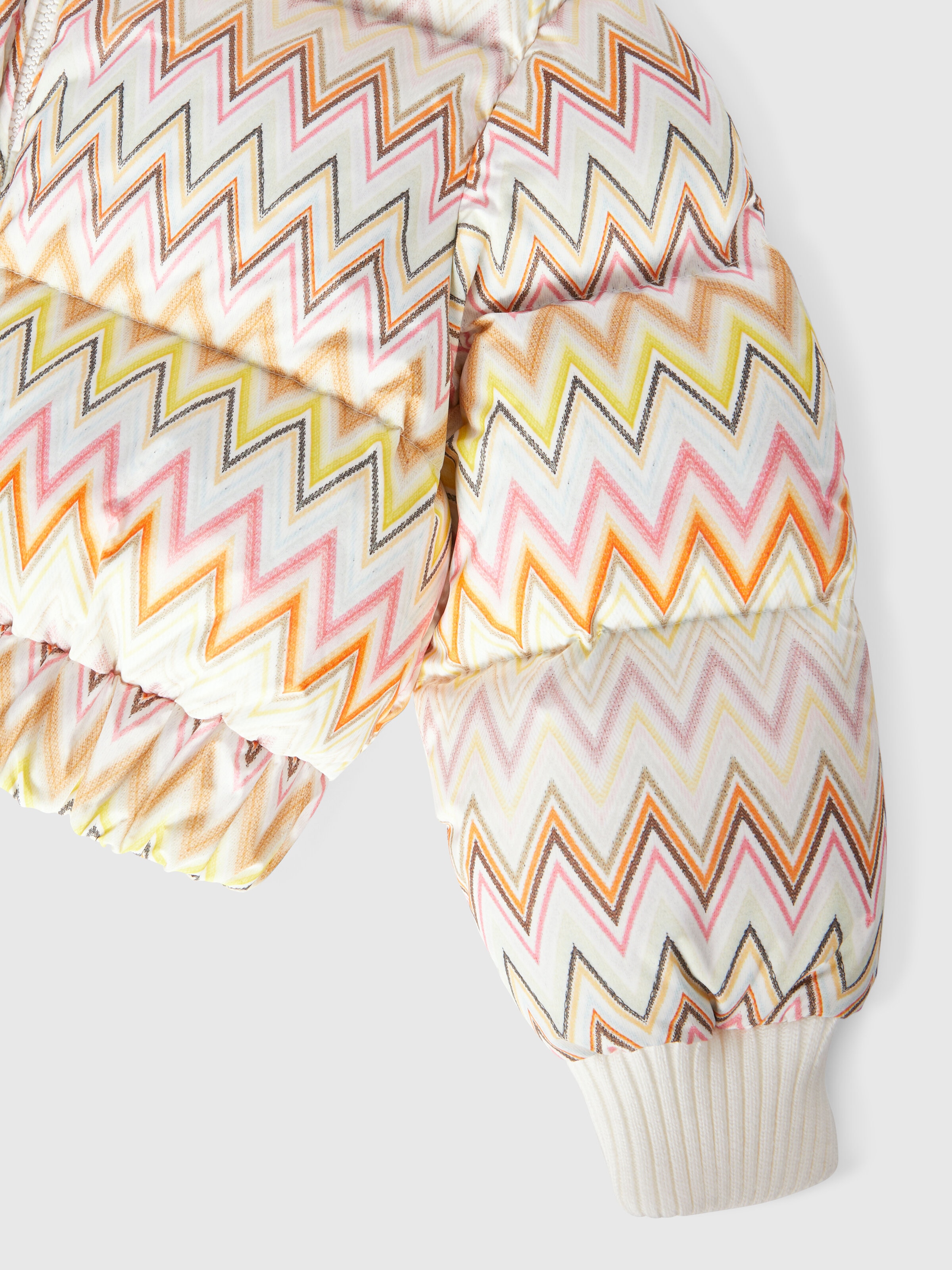 Zig zag nylon down jacket with hood, Beige & Multicoloured  - 3