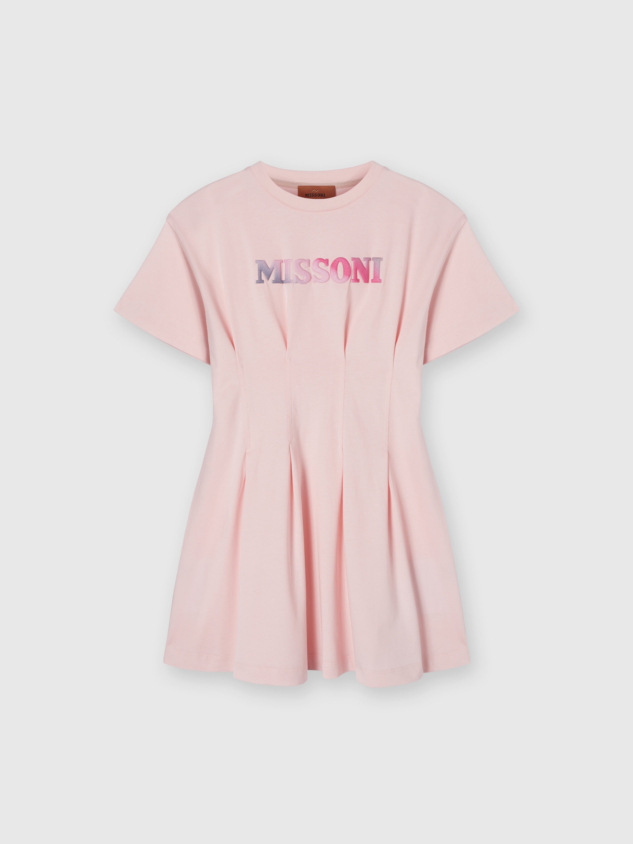 Short-sleeved cotton dress with logo lettering, Pink   - 0