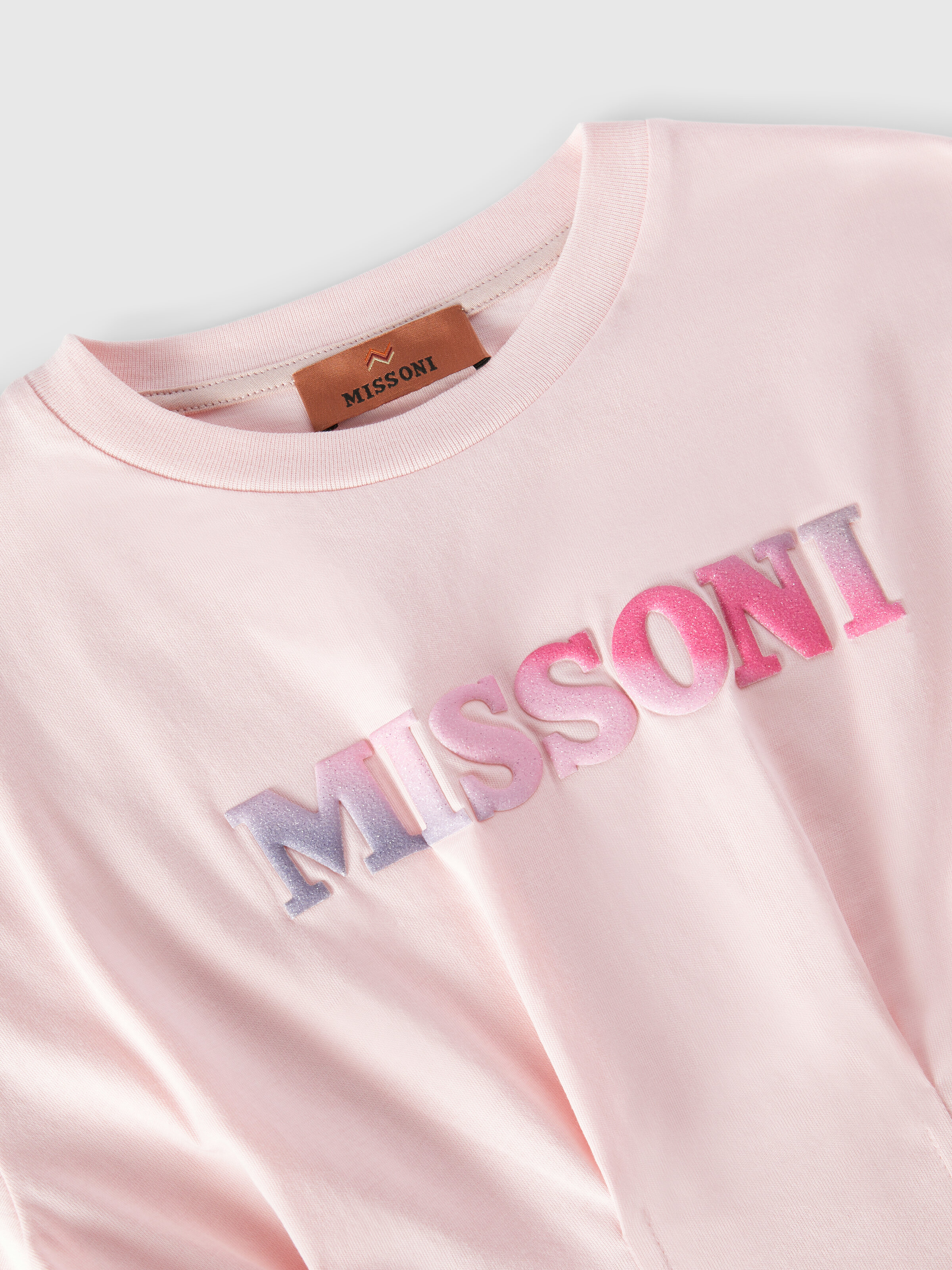 Short-sleeved cotton dress with logo lettering, Pink   - 2
