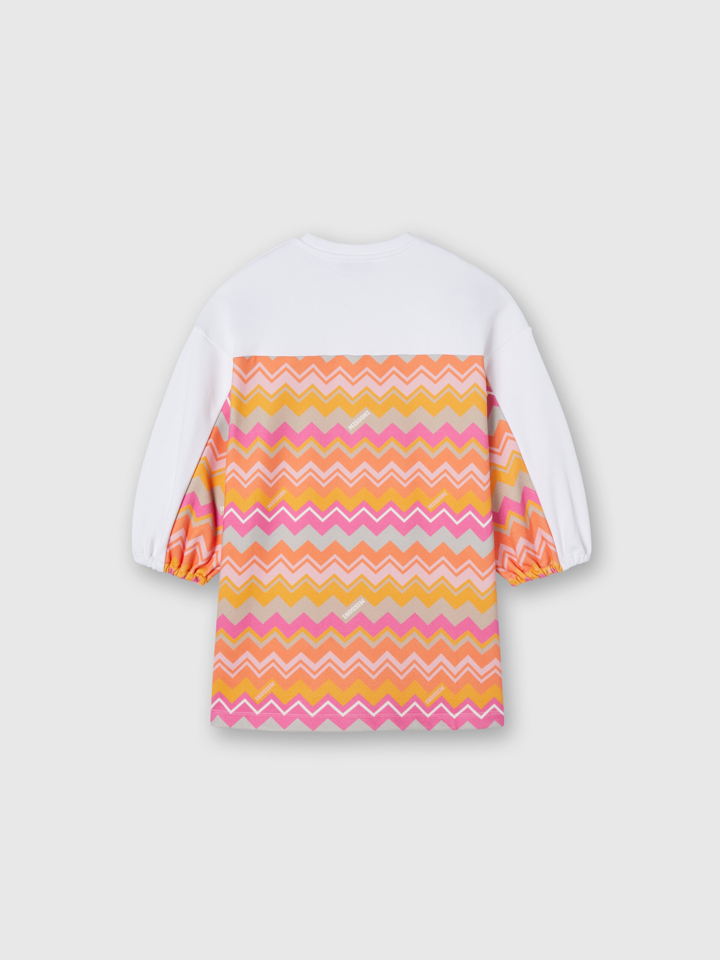 Cotton dress with zig zag inserts and logo, White & Multicoloured   - 1