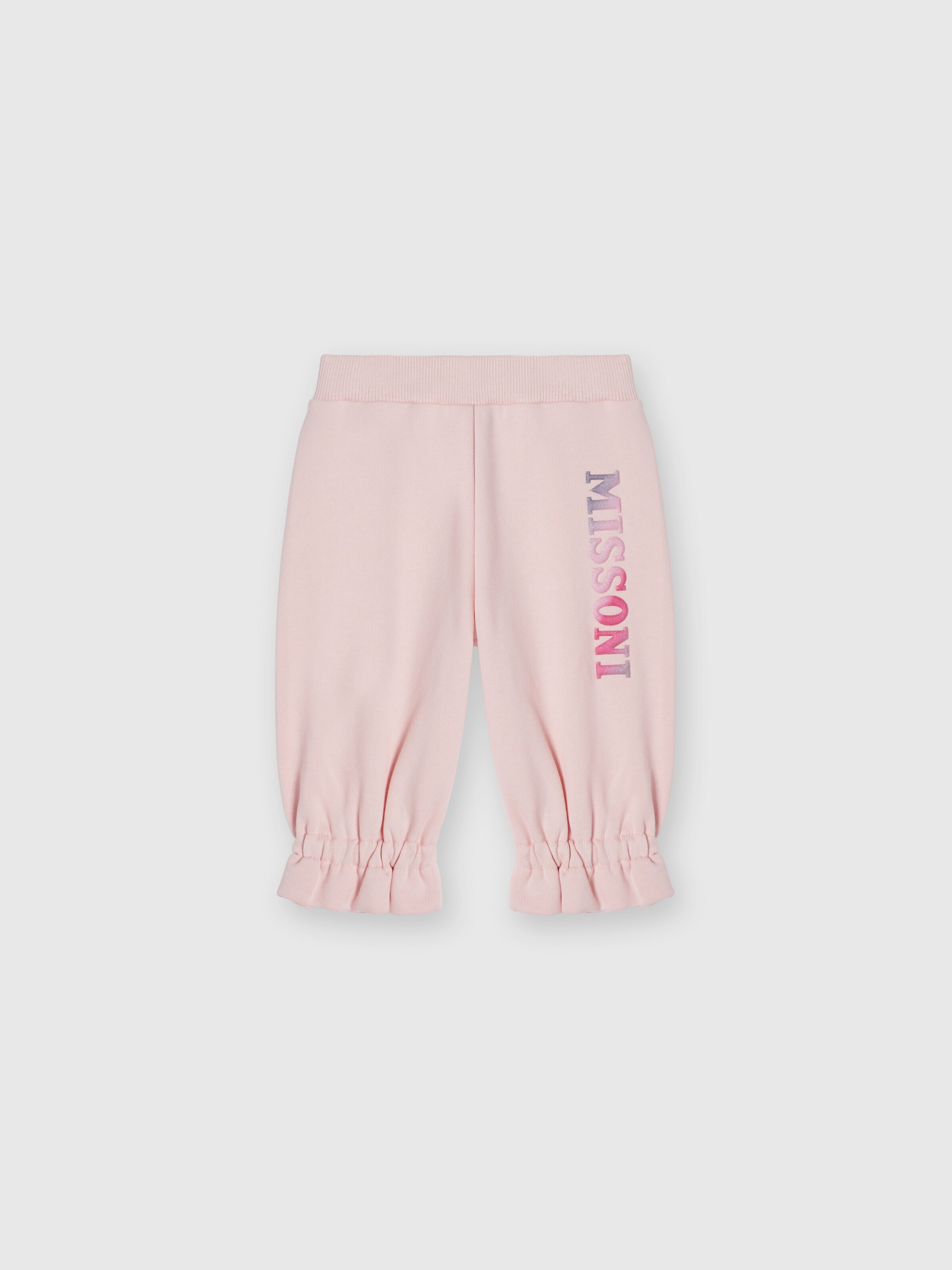 Cotton joggers with ruffles on the bottom and logo, Pink   - 0