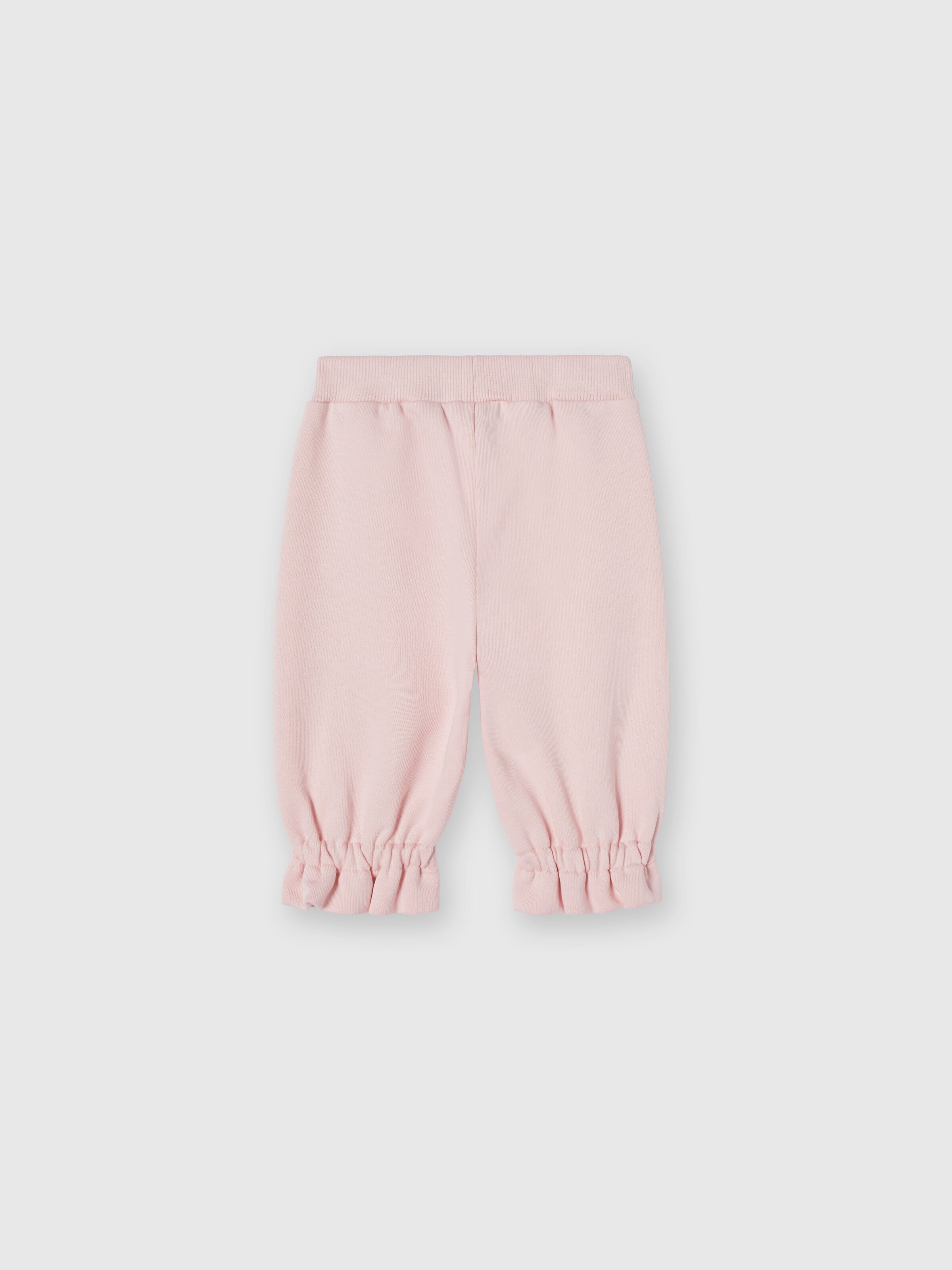 Cotton joggers with ruffles on the bottom and logo, Pink   - 1