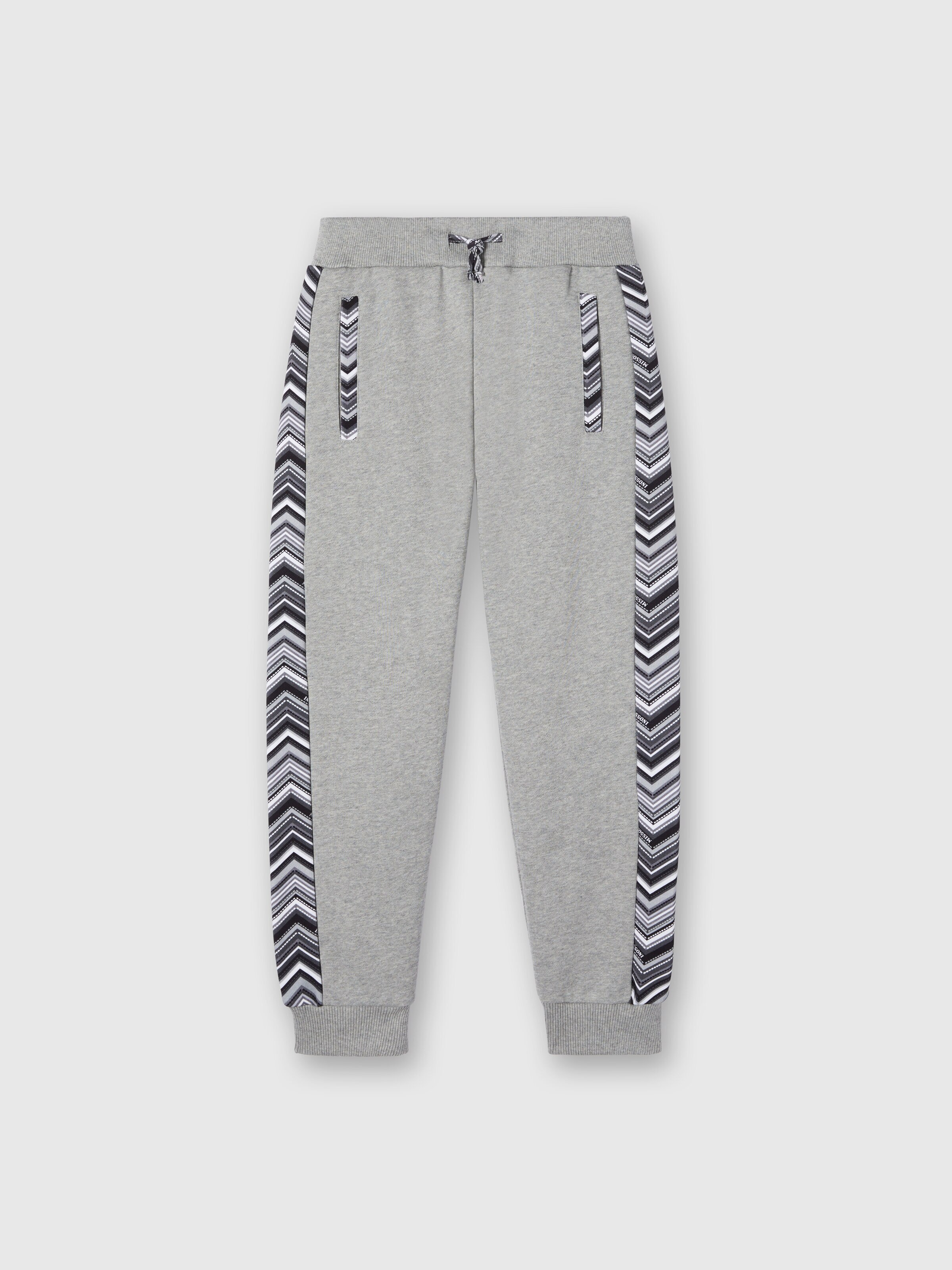 Cotton joggers with zigzag inserts, Grey - 0