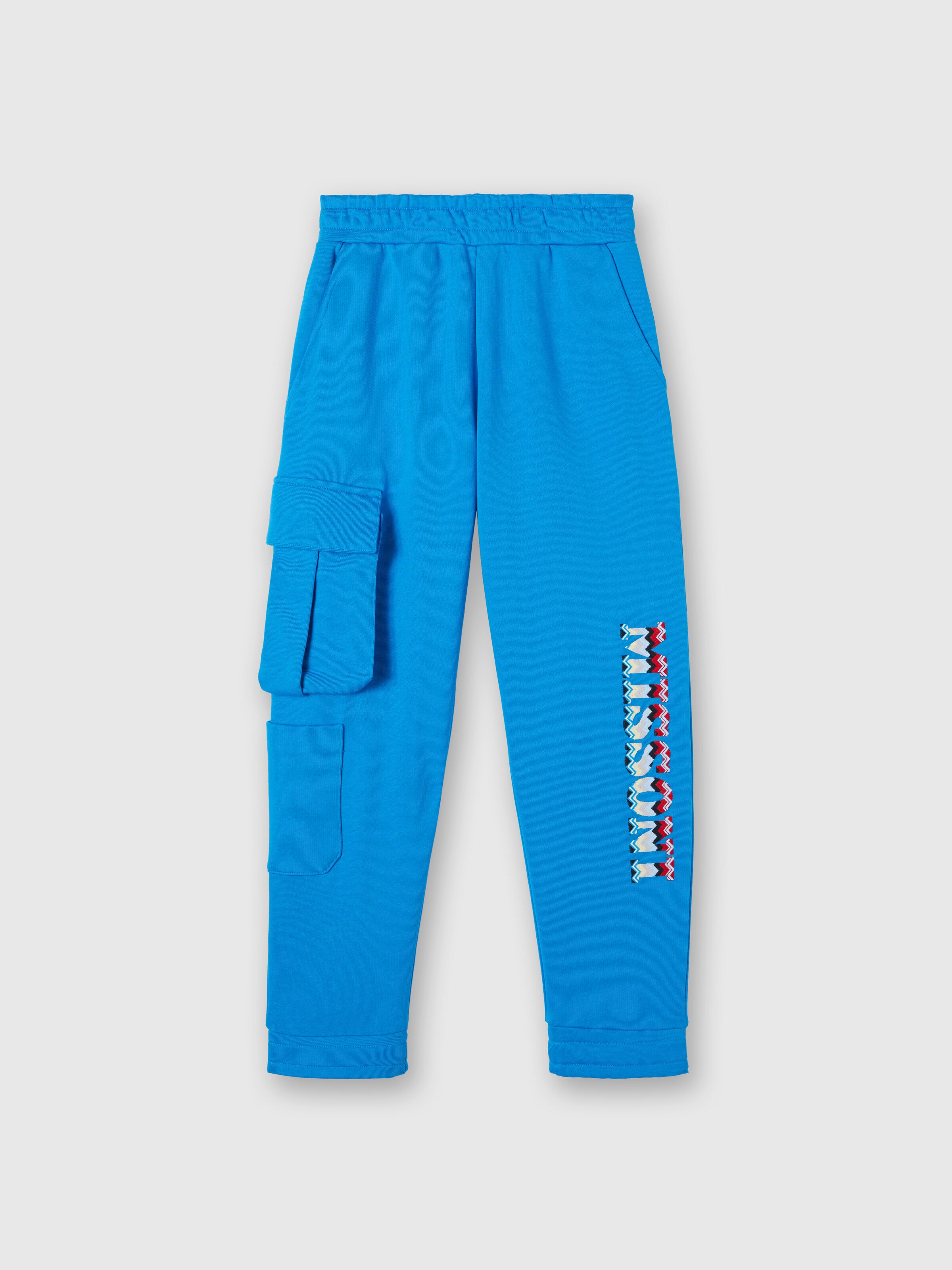 Cotton cargo joggers with logo lettering, Sky Blue - 0
