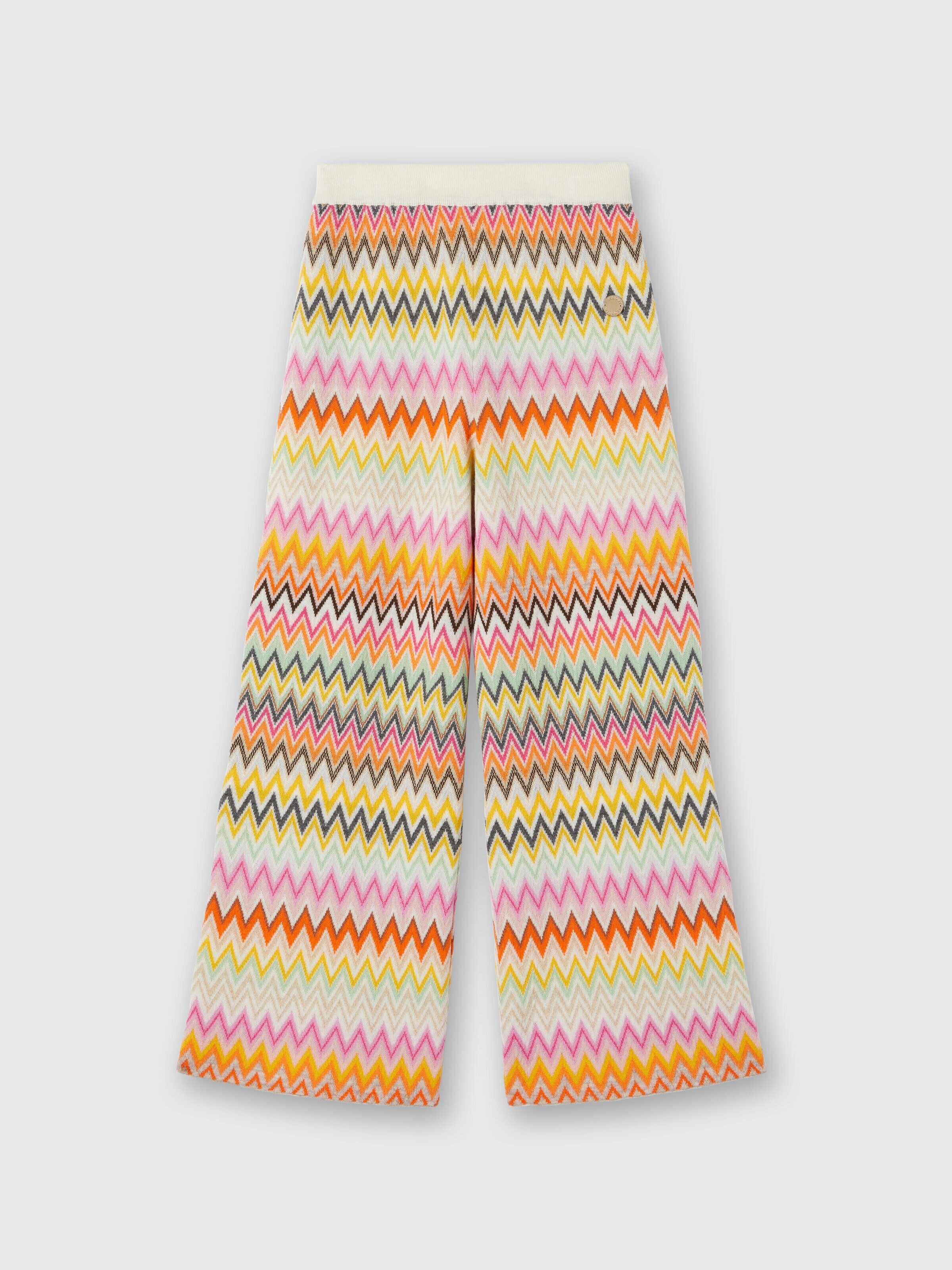 Zigzag wool knit palazzo trousers, Multicoloured  - 0