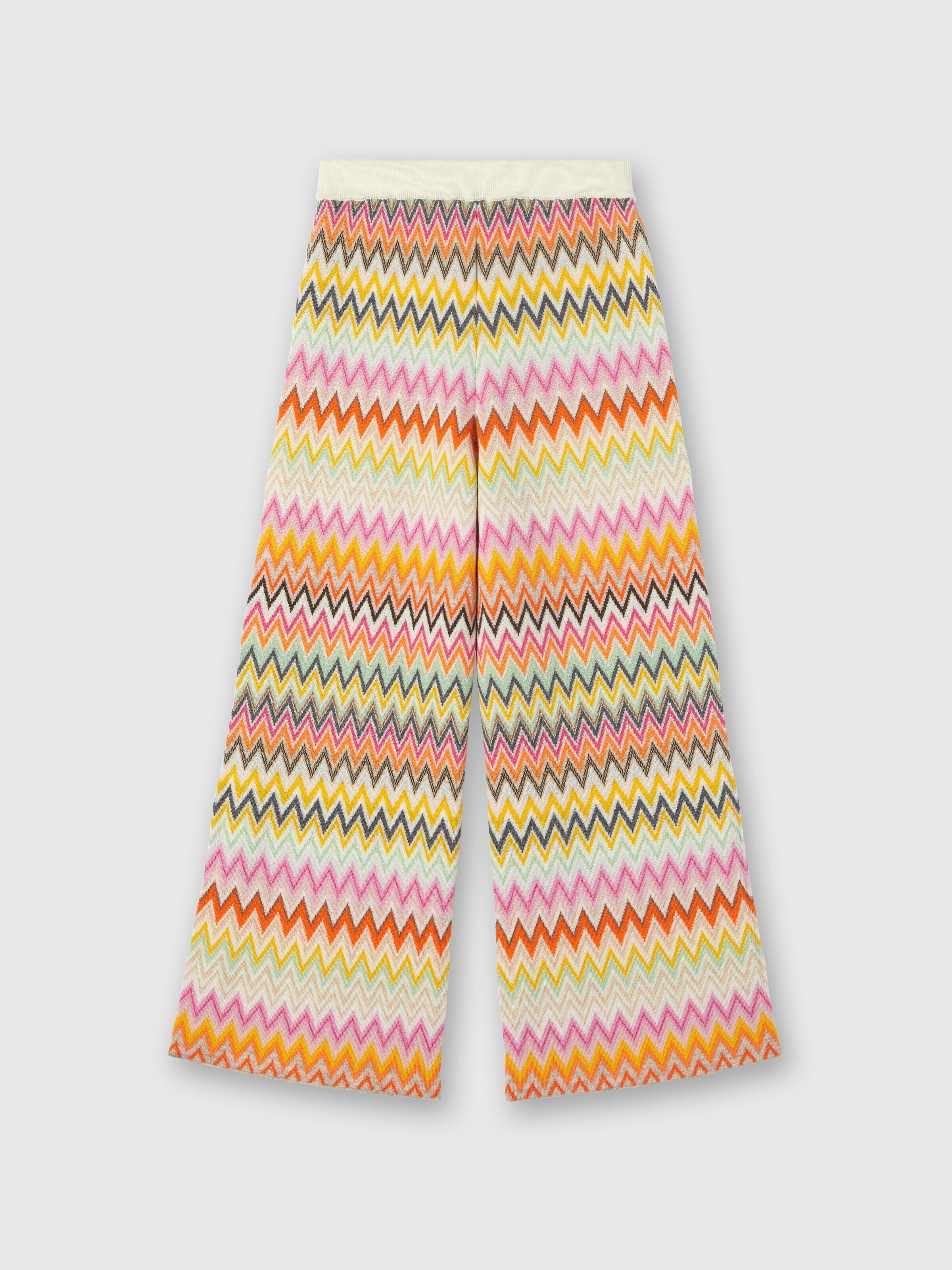 Zigzag wool knit palazzo trousers, Multicoloured  - 1