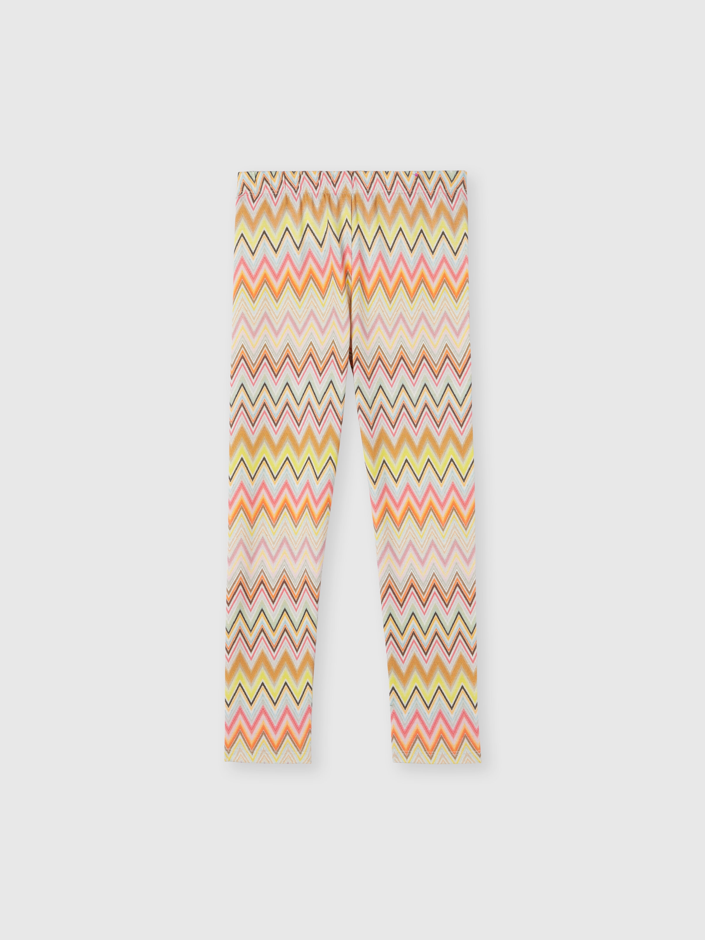 Zig zag stretch cotton leggings with logo, Beige & Multicoloured  - 0