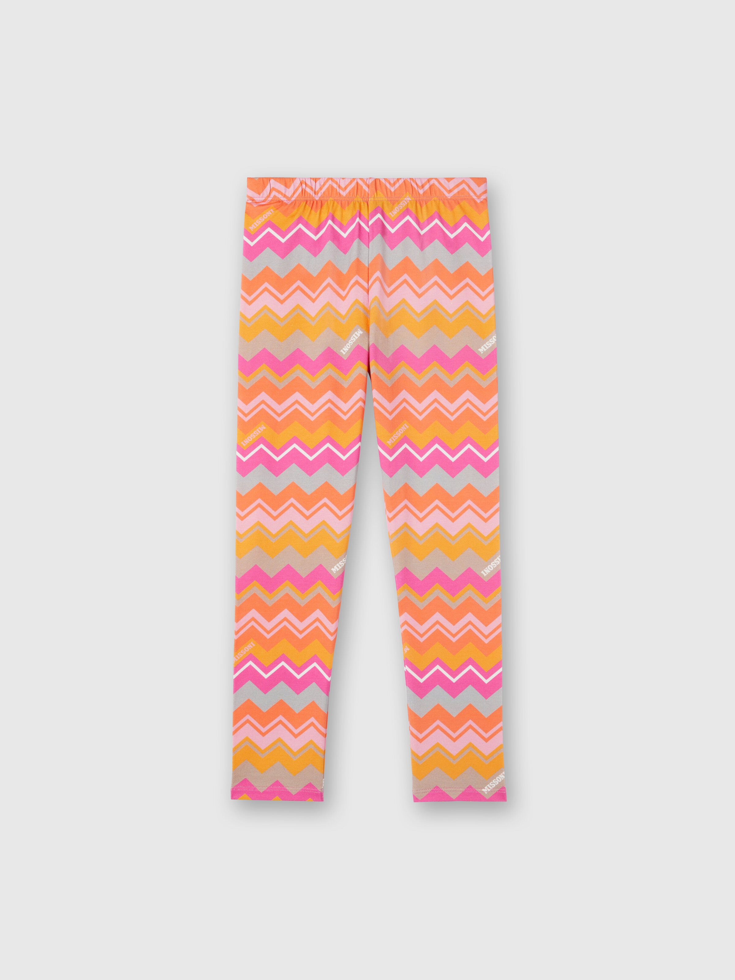 Zig zag stretch cotton leggings with logo, Fuchsia & Red - 0