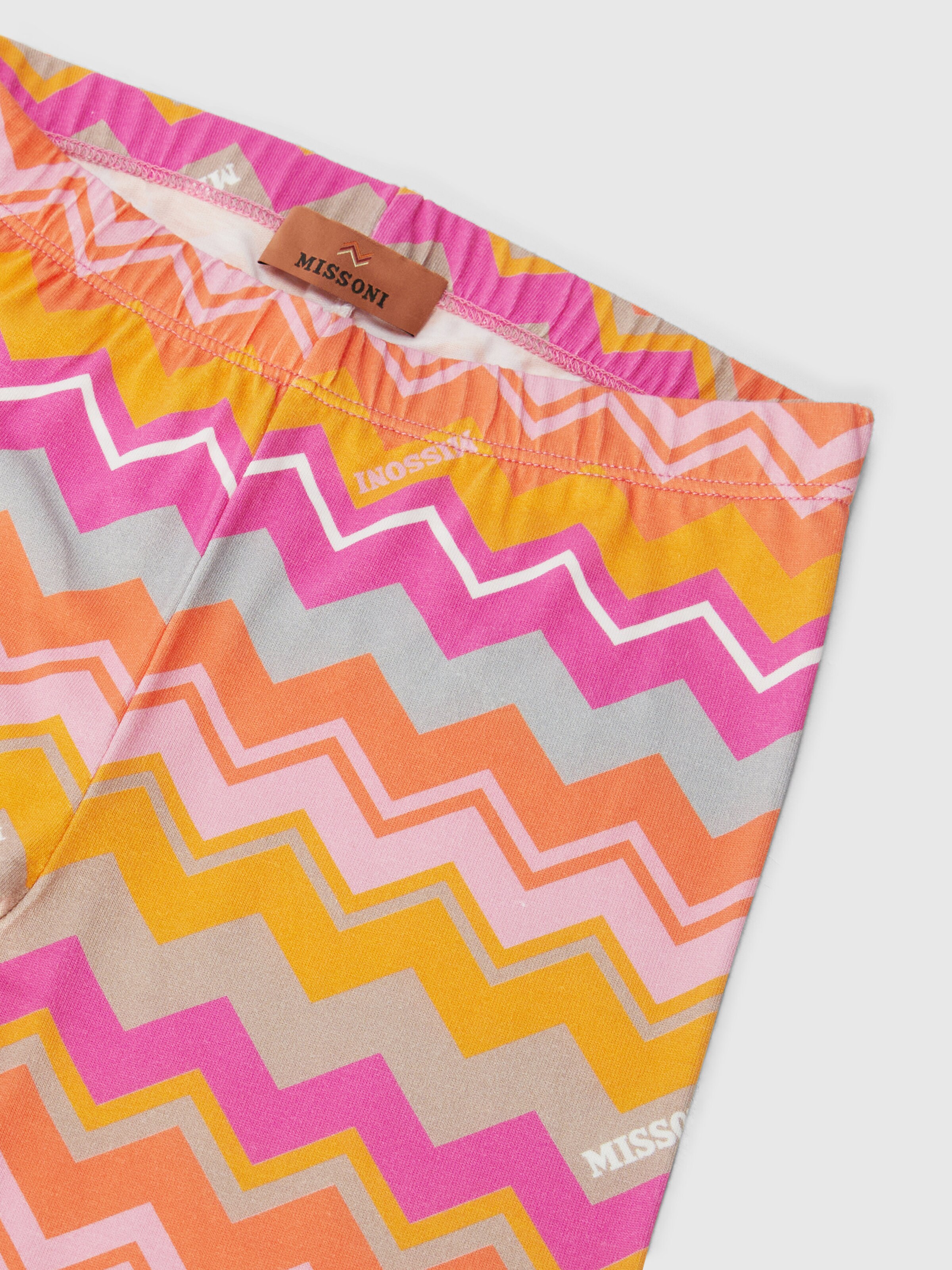 Zig zag stretch cotton leggings with logo, Fuchsia & Red - 2