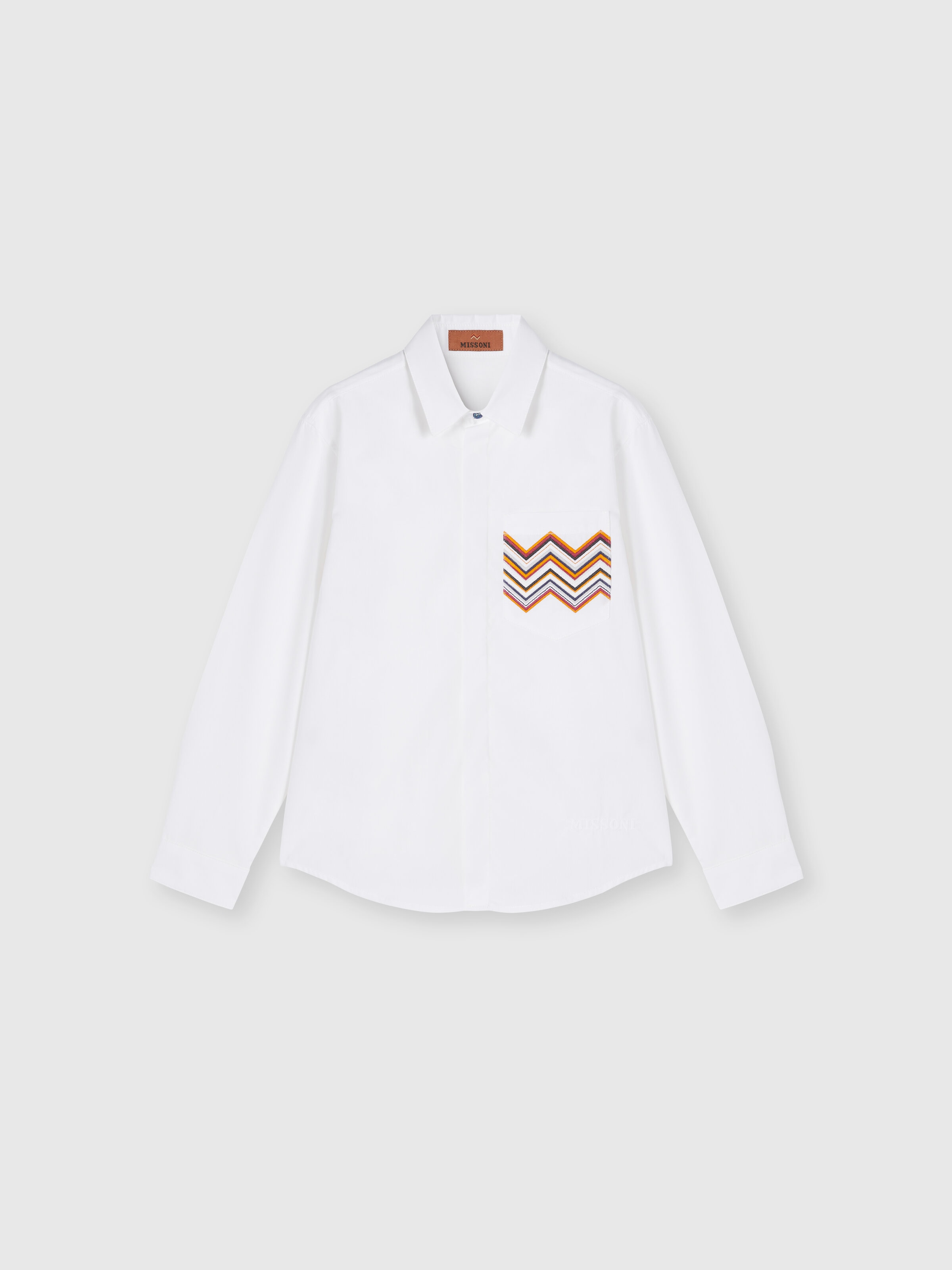Cotton shirt with zigzag detail on the breast pocket, White & Multicoloured   - 0