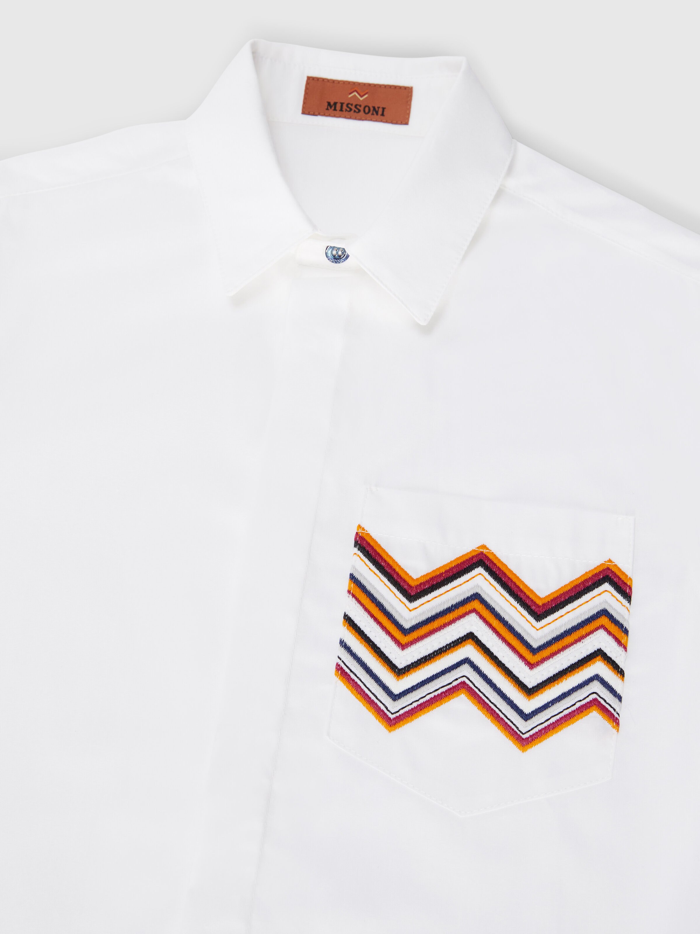 Cotton shirt with zigzag detail on the breast pocket, White & Multicoloured   - 2