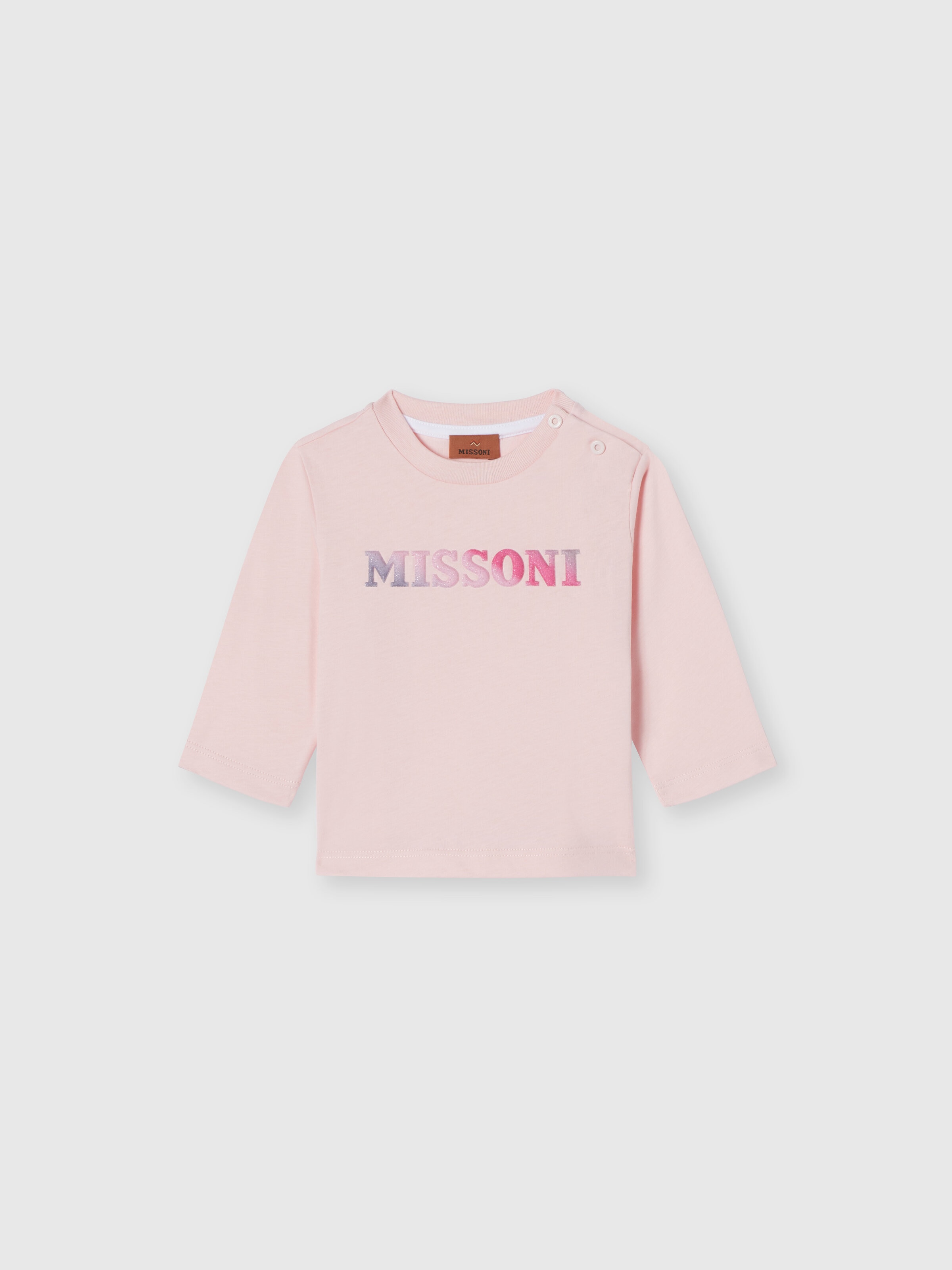 Long-sleeved cotton crewneck T-shirt with logo, Pink   - 0