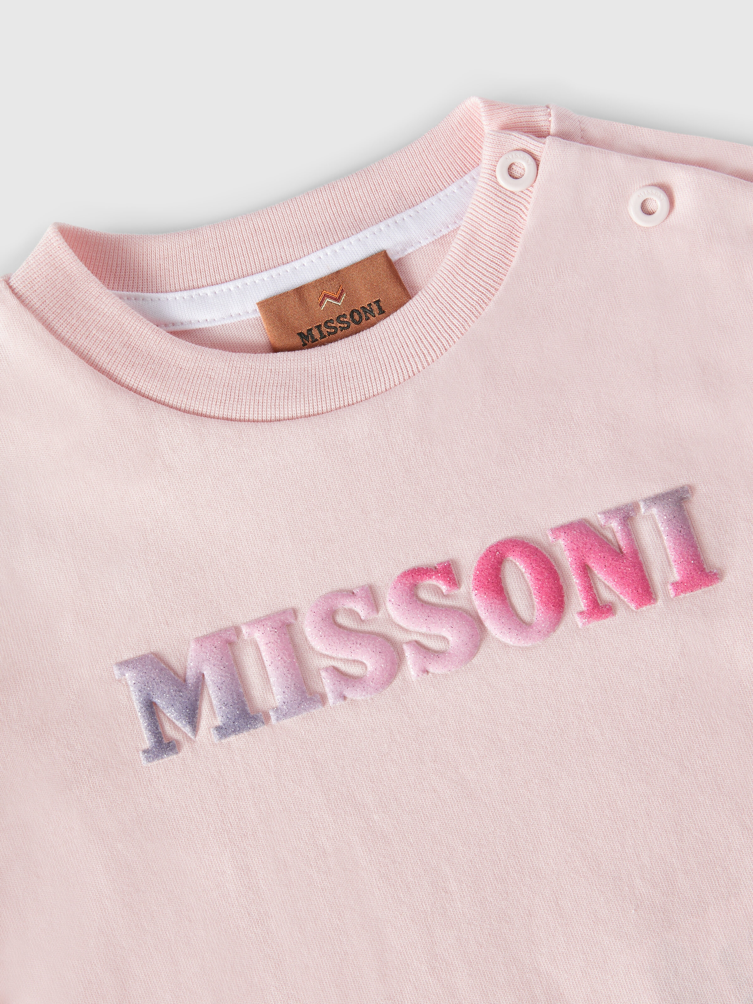Long-sleeved cotton crewneck T-shirt with logo, Pink   - 2