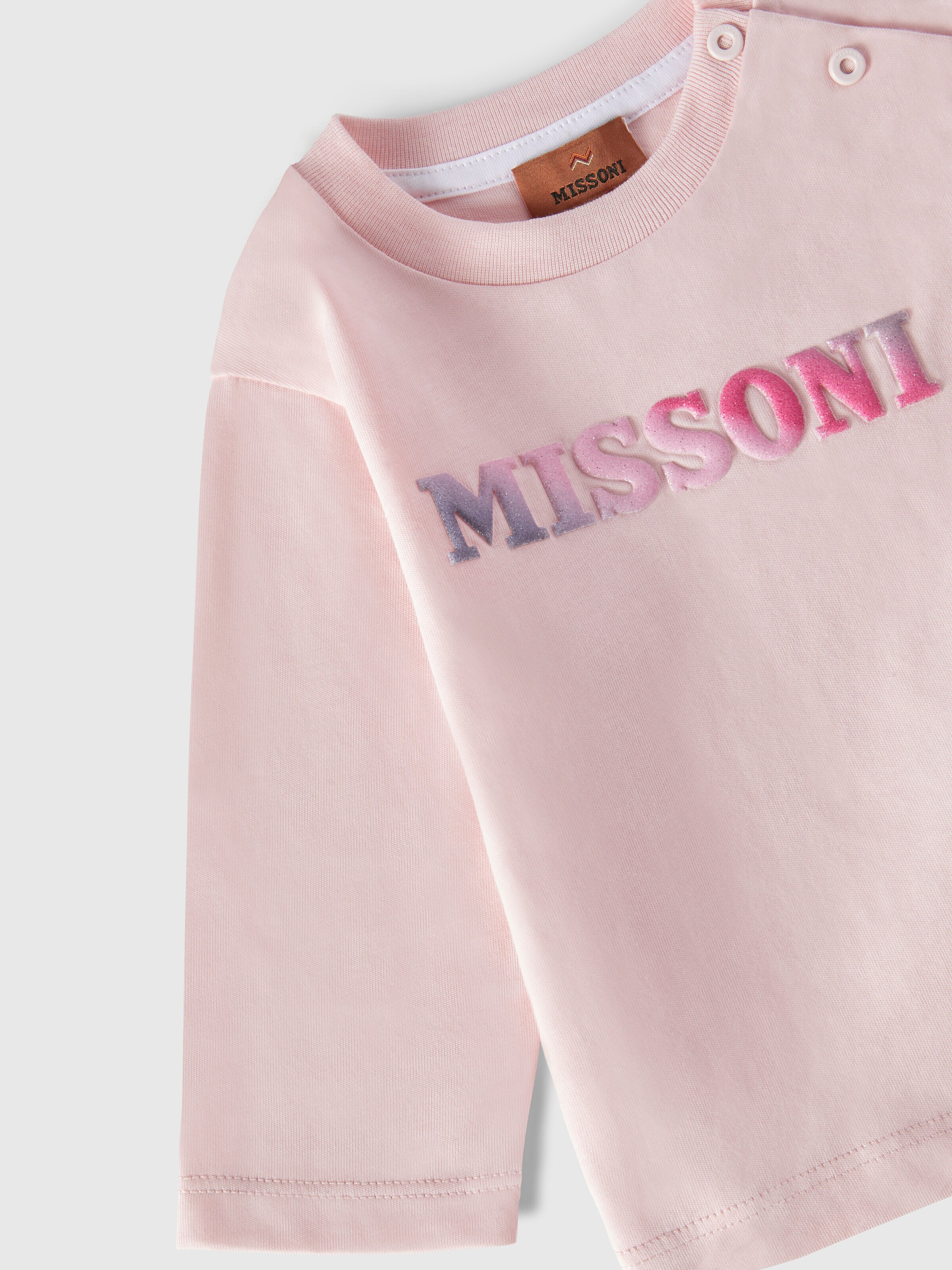 Long-sleeved cotton crewneck T-shirt with logo, Pink   - 3