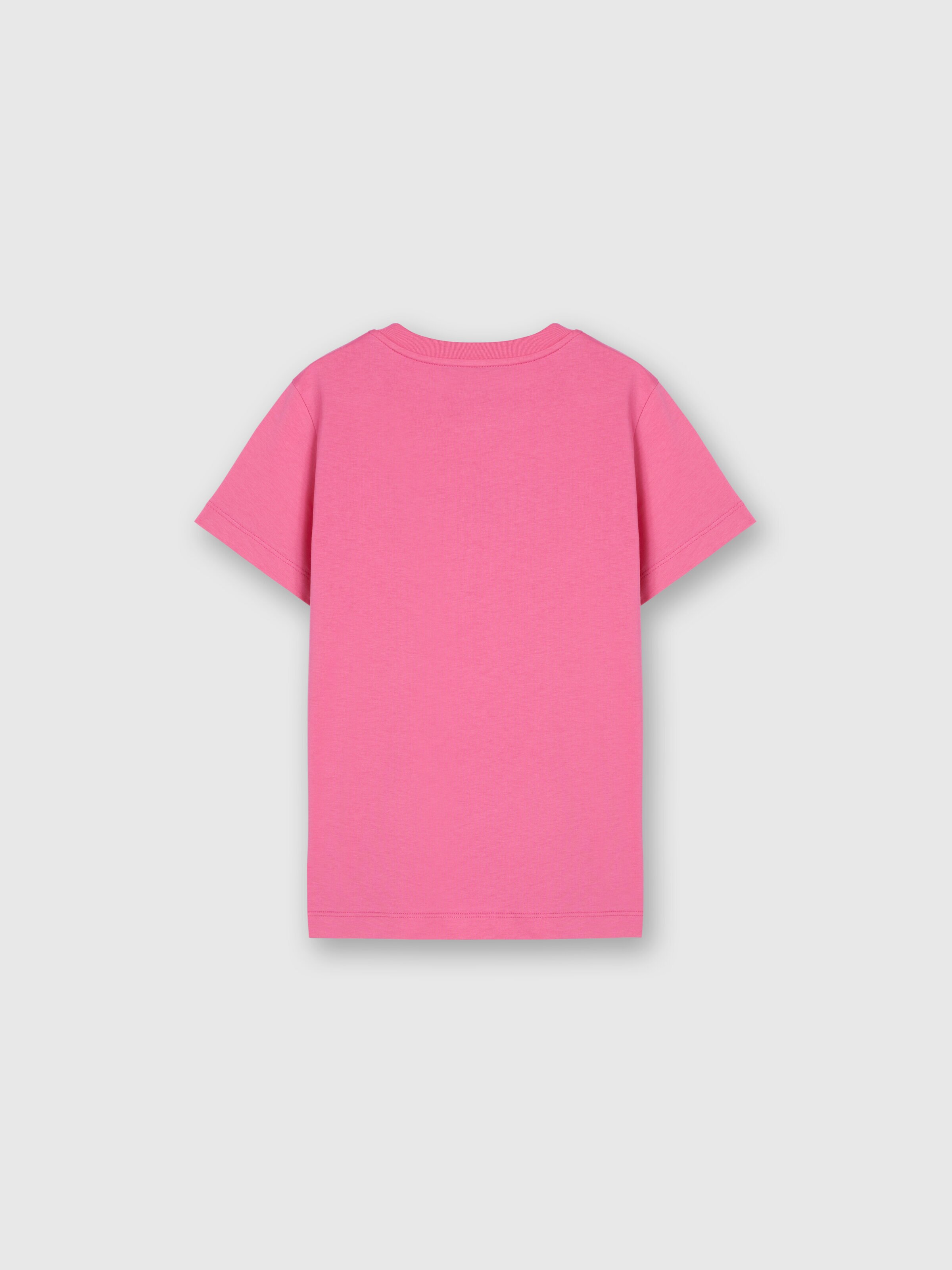 Cotton crewneck T-shirt with rhinestone logo, Fuchsia & Red - 1