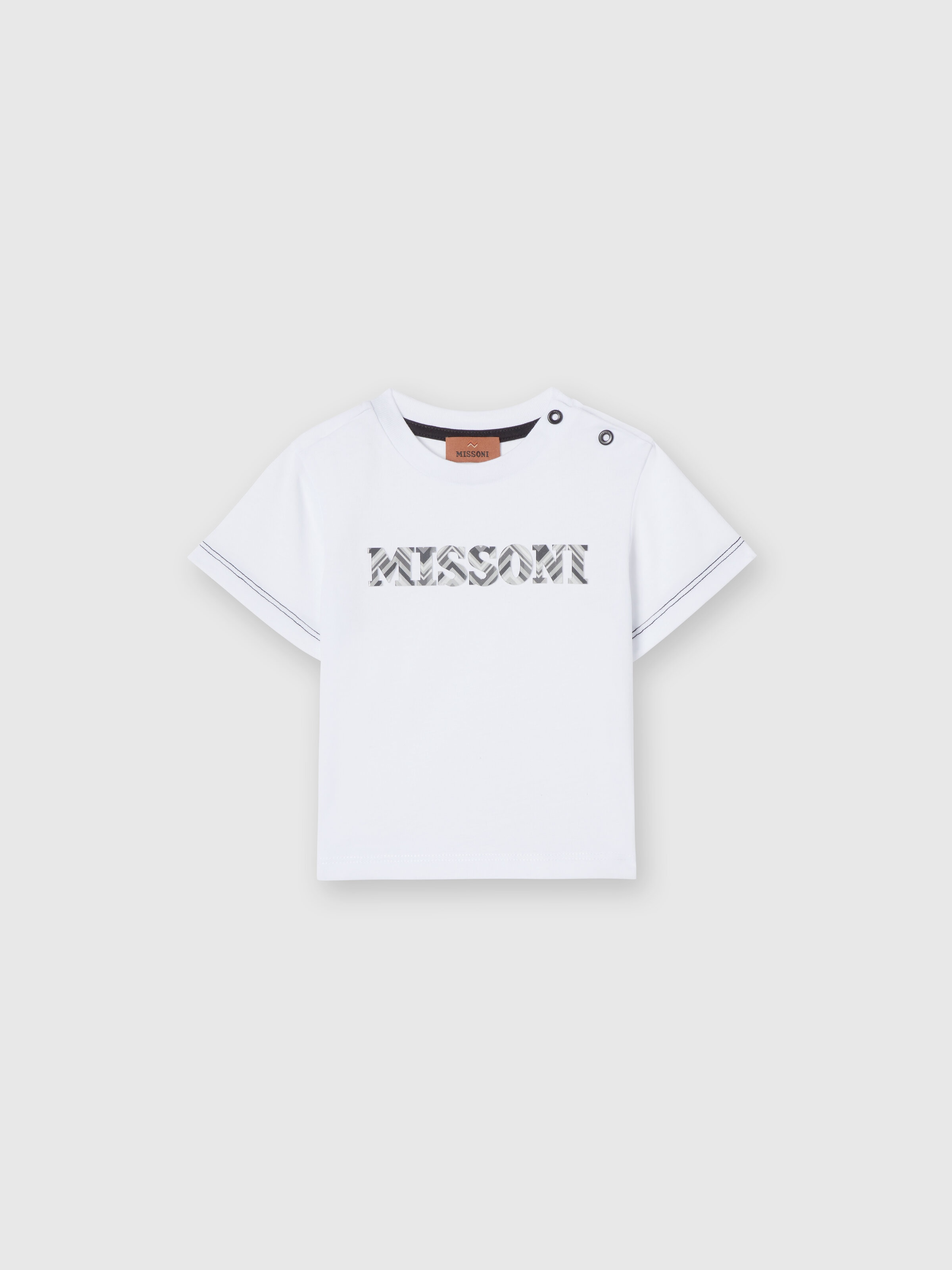 Cotton crewneck T-shirt with embossed logo, Black & White - 0