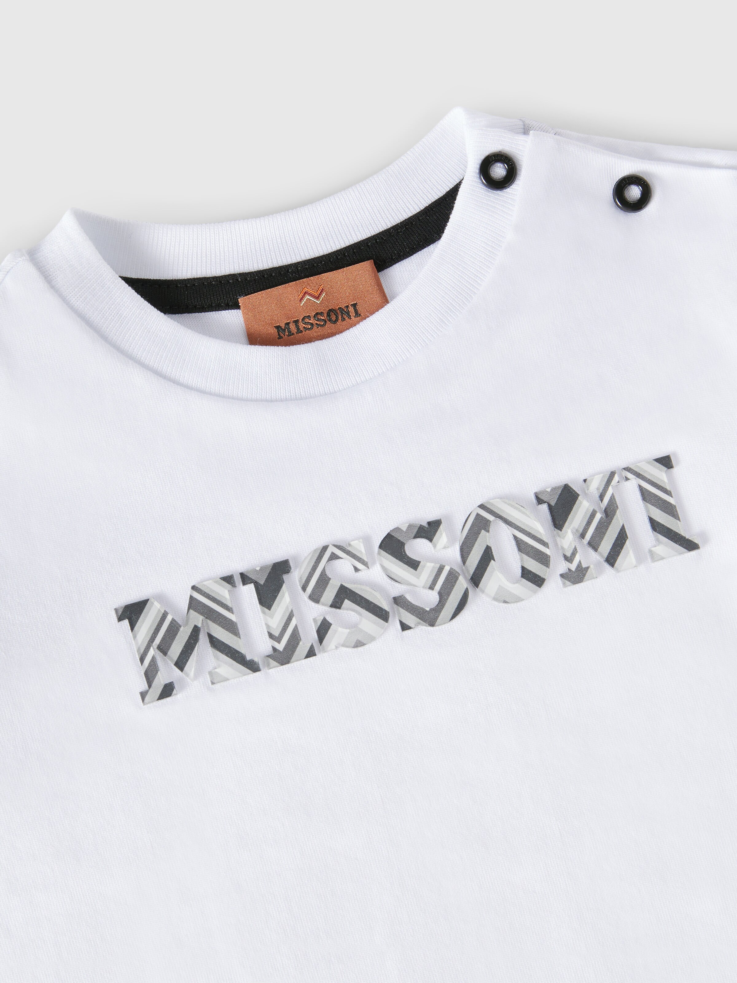 Cotton crewneck T-shirt with embossed logo, Black & White - 2
