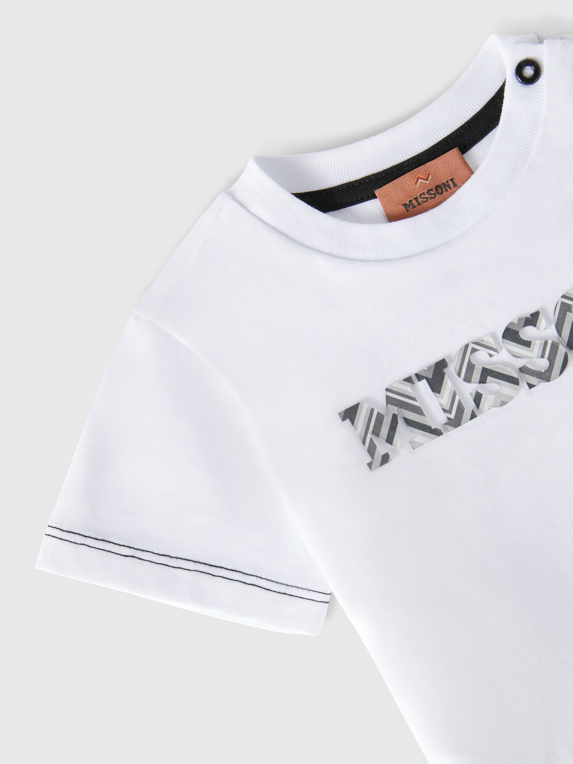 Cotton crewneck T-shirt with embossed logo, Black & White - 3