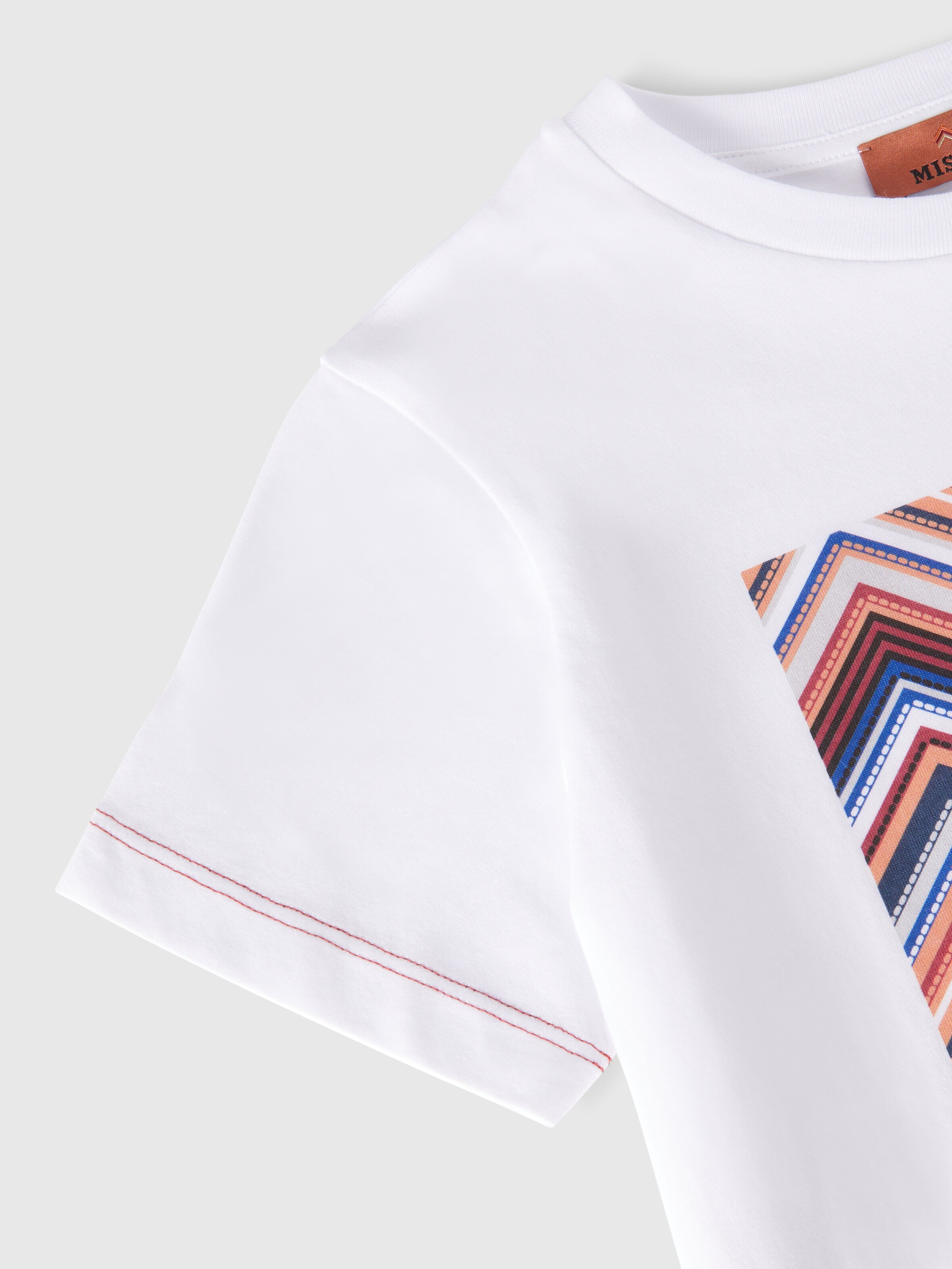 Cotton crewneck T-shirt with zigzag print and logo, White & Multicoloured   - 3