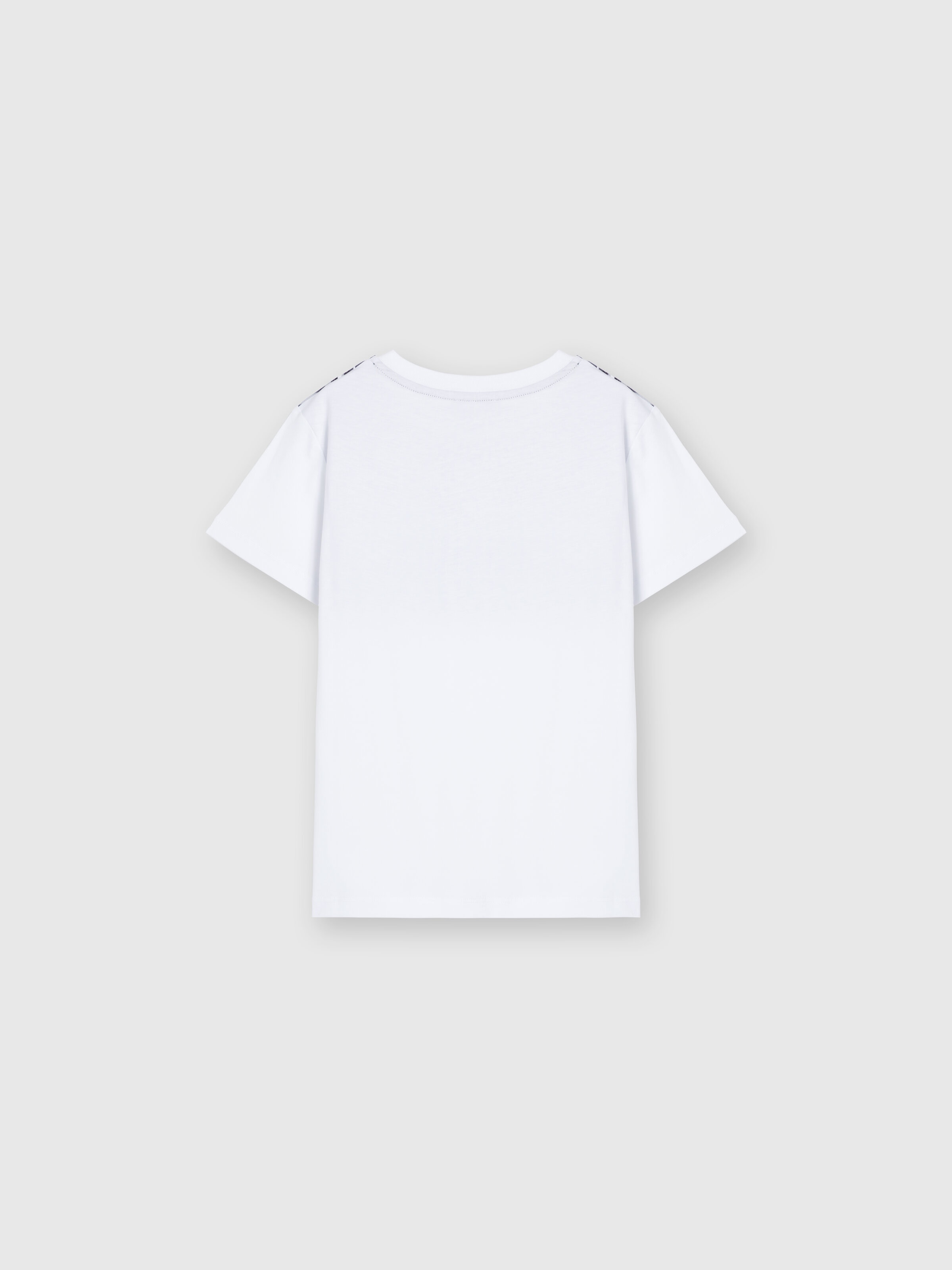 Cotton crewneck T-shirt with zig zag insert and logo, Black & White - 1
