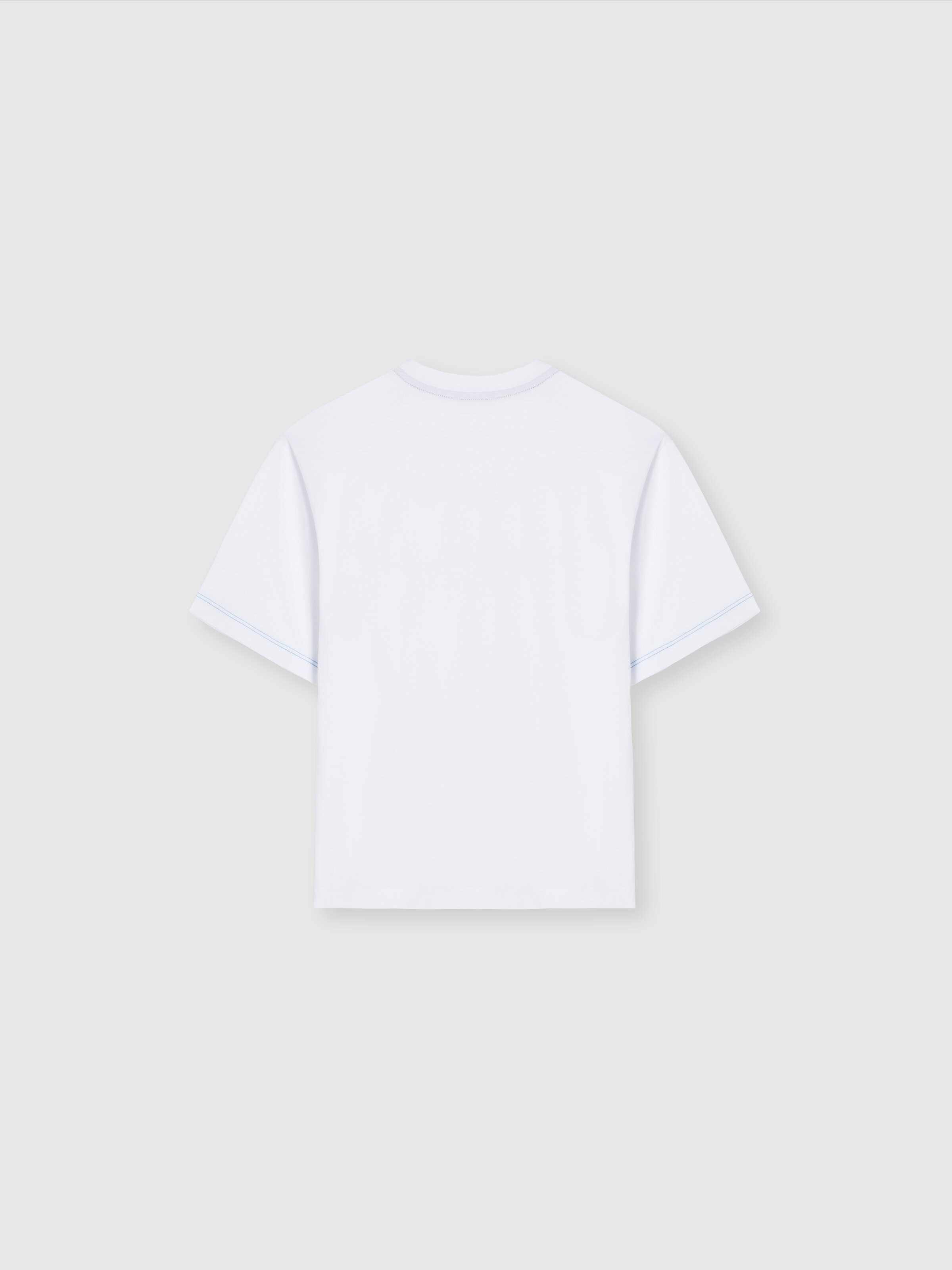 Cotton crewneck T-shirt with zig zag embroidered logo, White  - 1