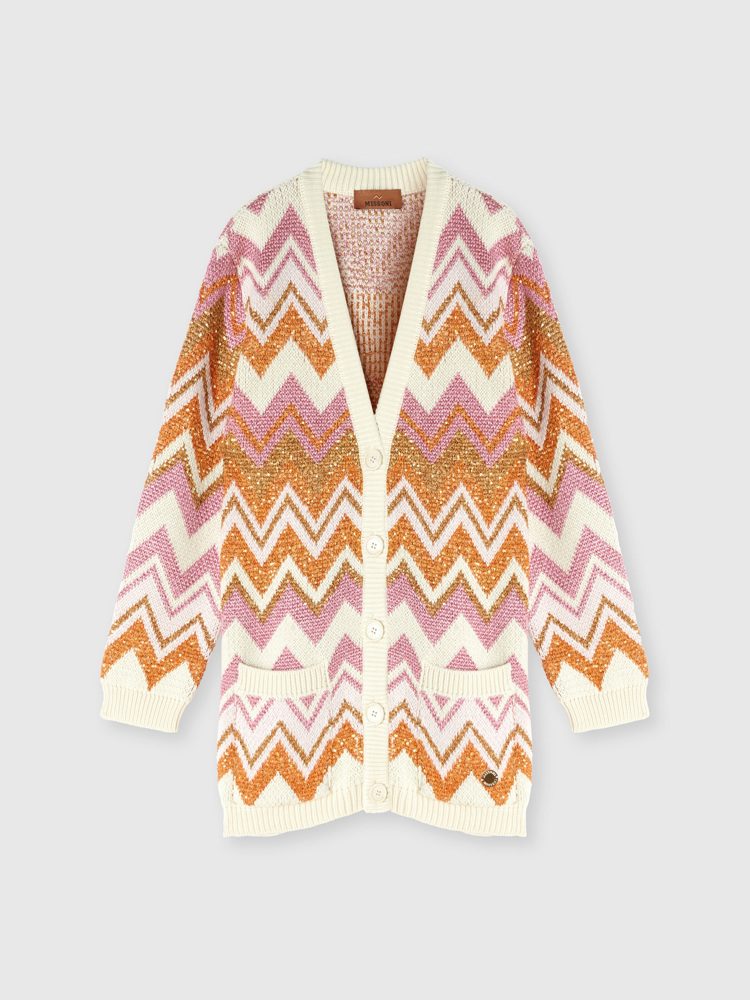 Cardigan aus einer Lamé-Mischung aus Baumwolle und Kaschmir, Beige & Mehrfarbig  - 0