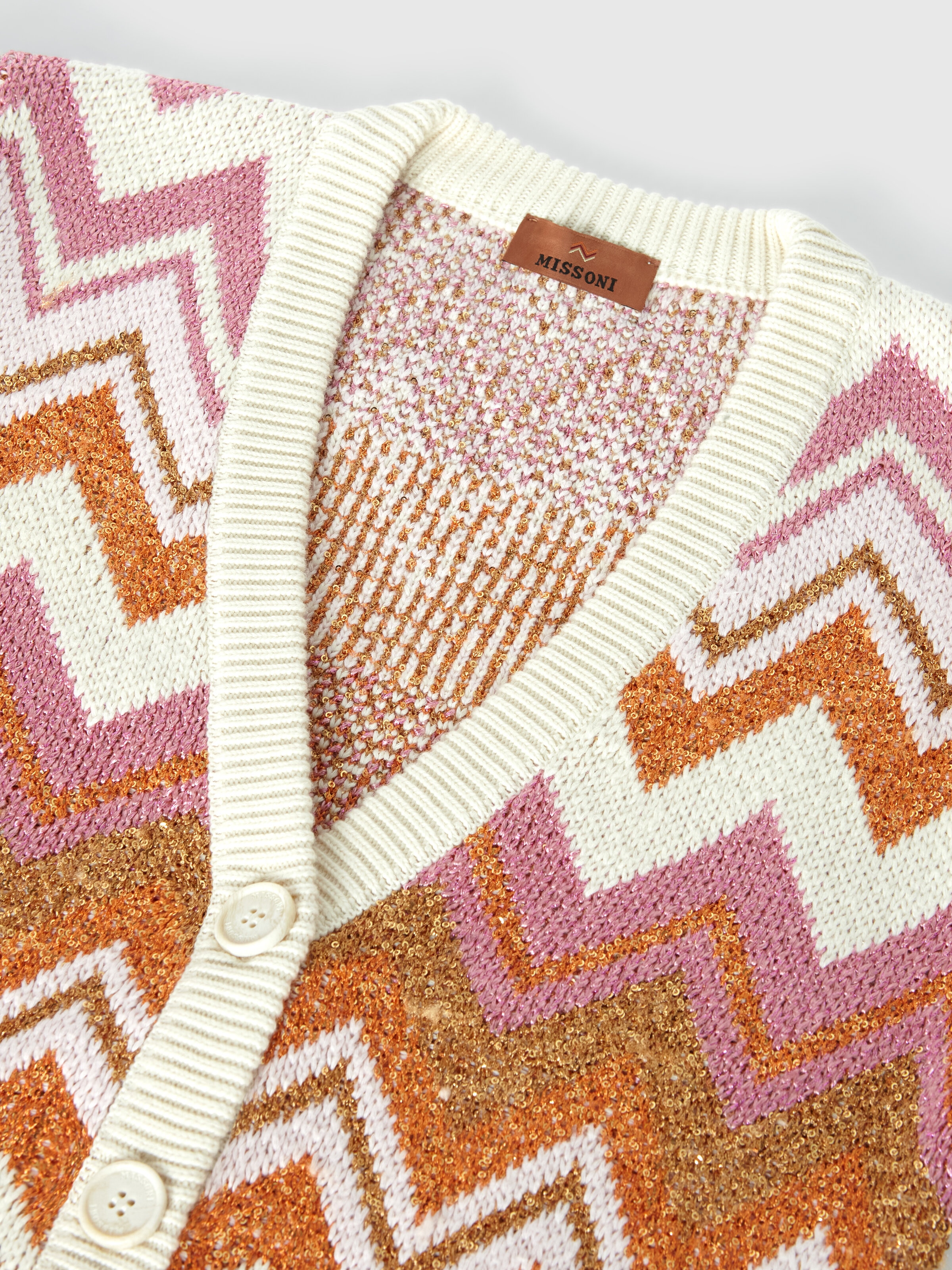 Cardigan aus einer Lamé-Mischung aus Baumwolle und Kaschmir, Beige & Mehrfarbig  - 2