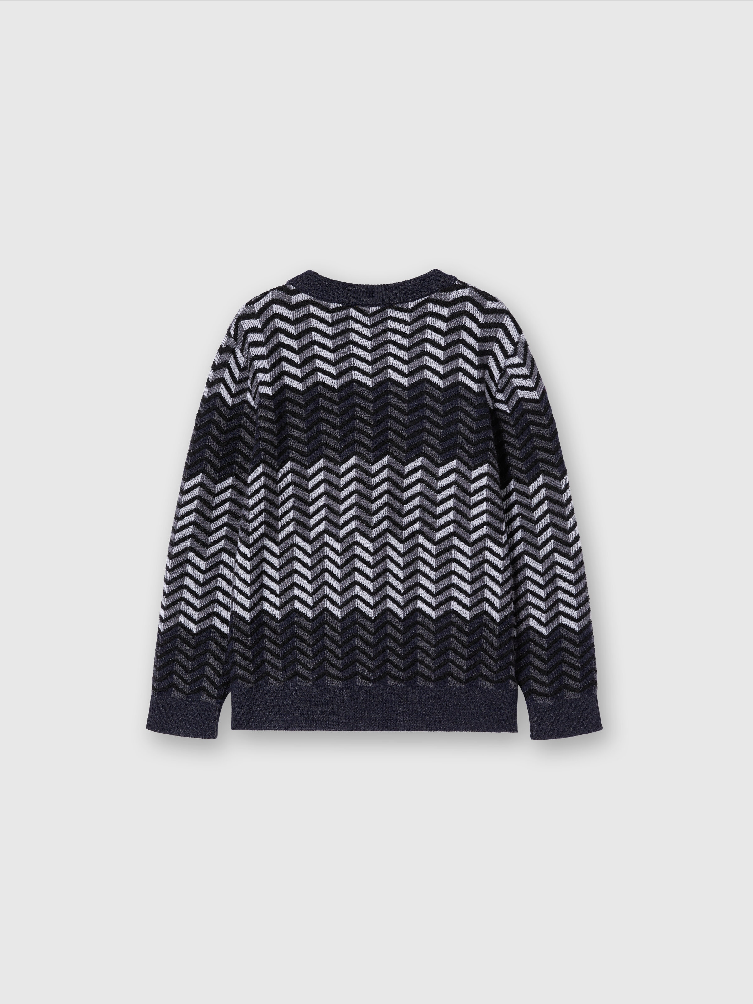 Crewneck sweater in zigzag virgin wool, Black & White - 1