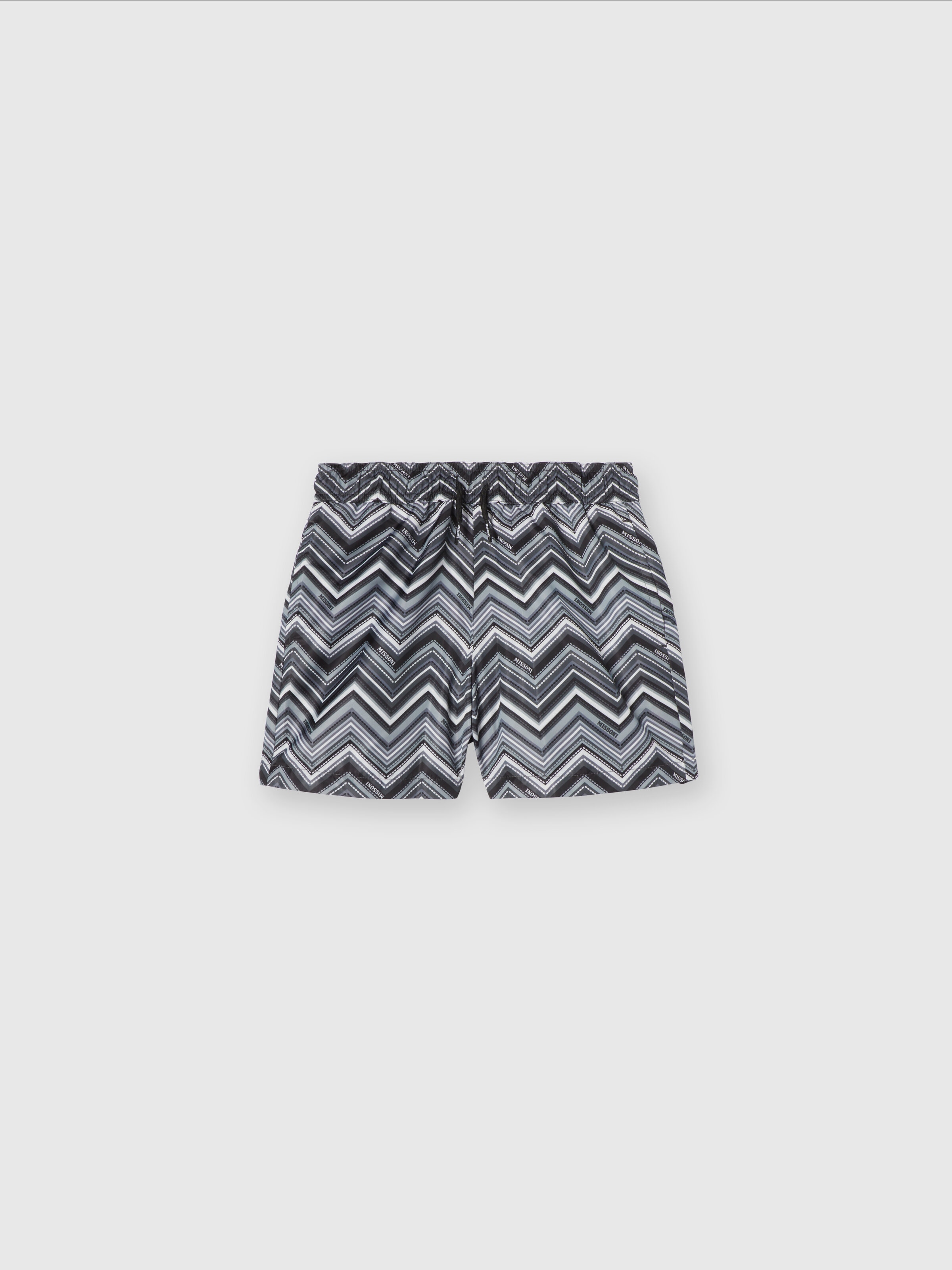 Swim shorts with zigzag print and drawstring waist, Black & Multicoloured  - 0