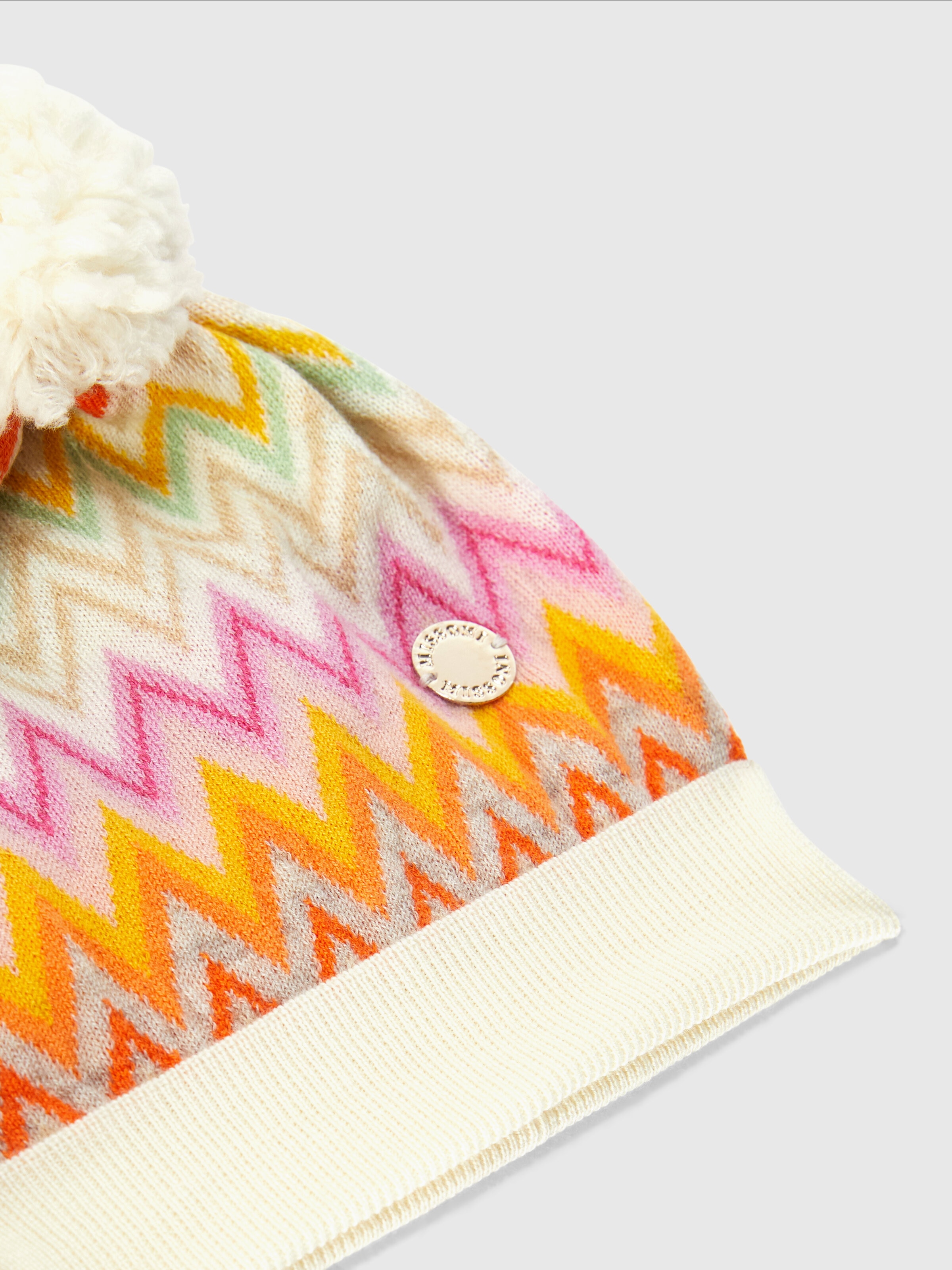 Zig zag wool hat with pom pom, Multicoloured  - 1
