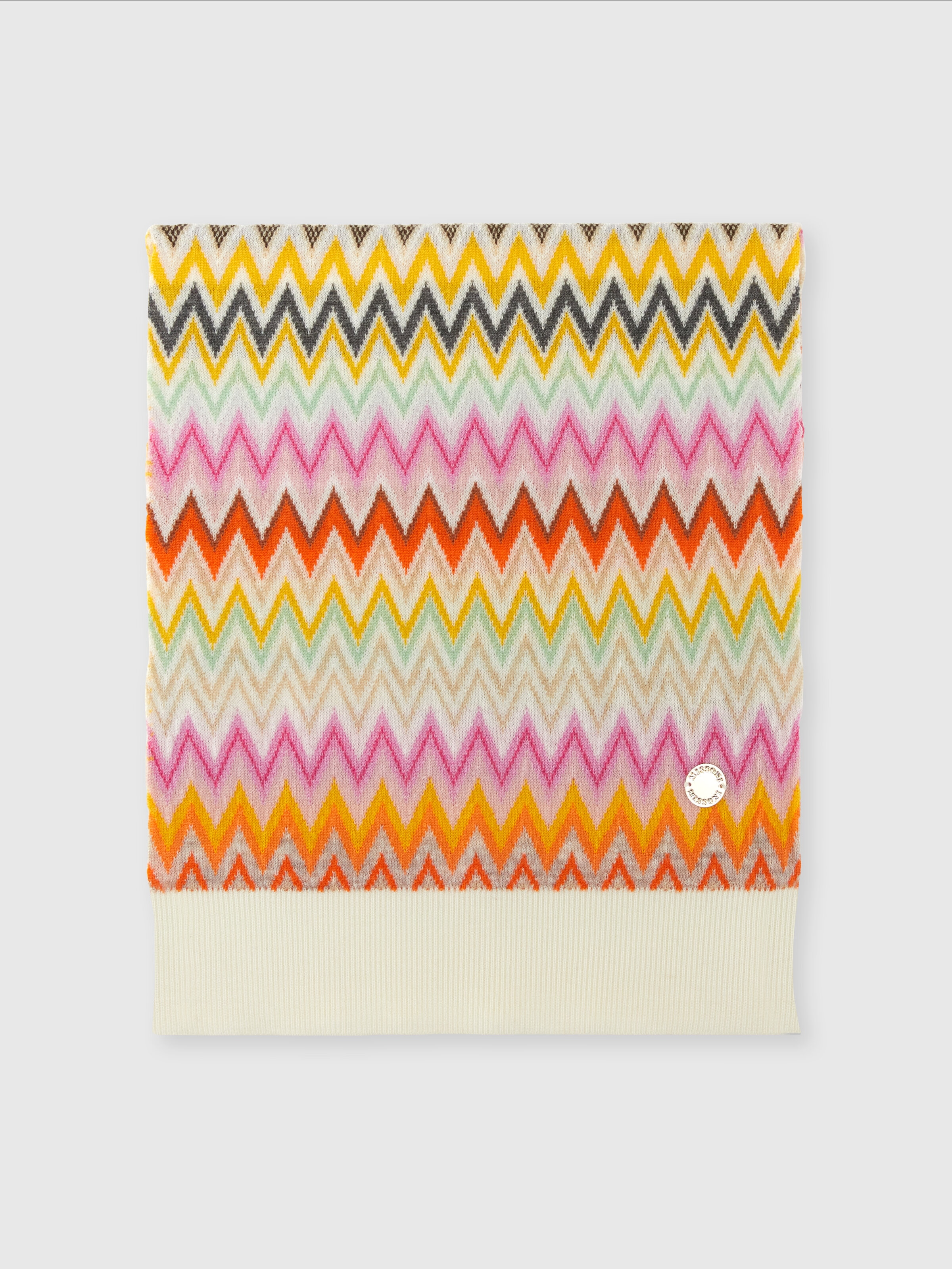 Zig zag wool scarf with logo appliqué, Multicoloured  - 0