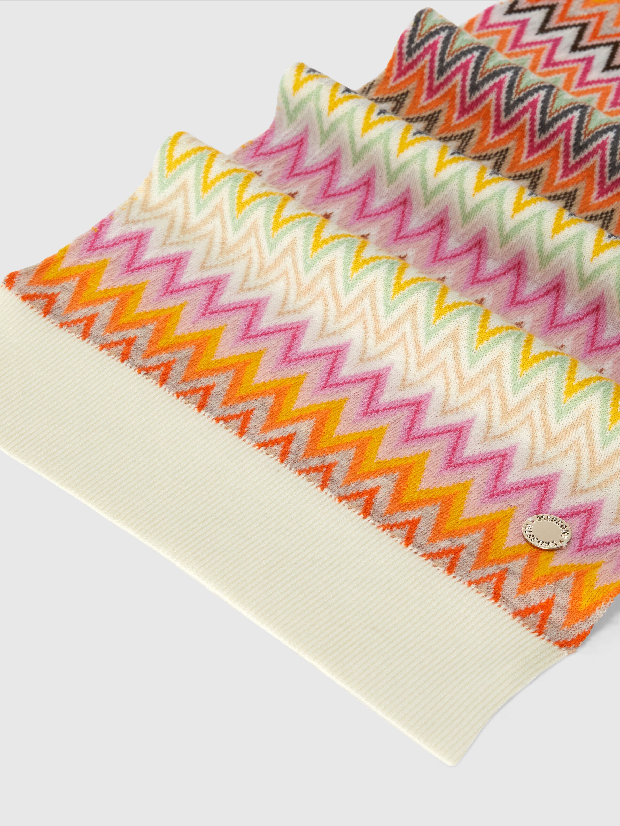 Zig zag wool scarf with logo appliqué, Multicoloured  - 1