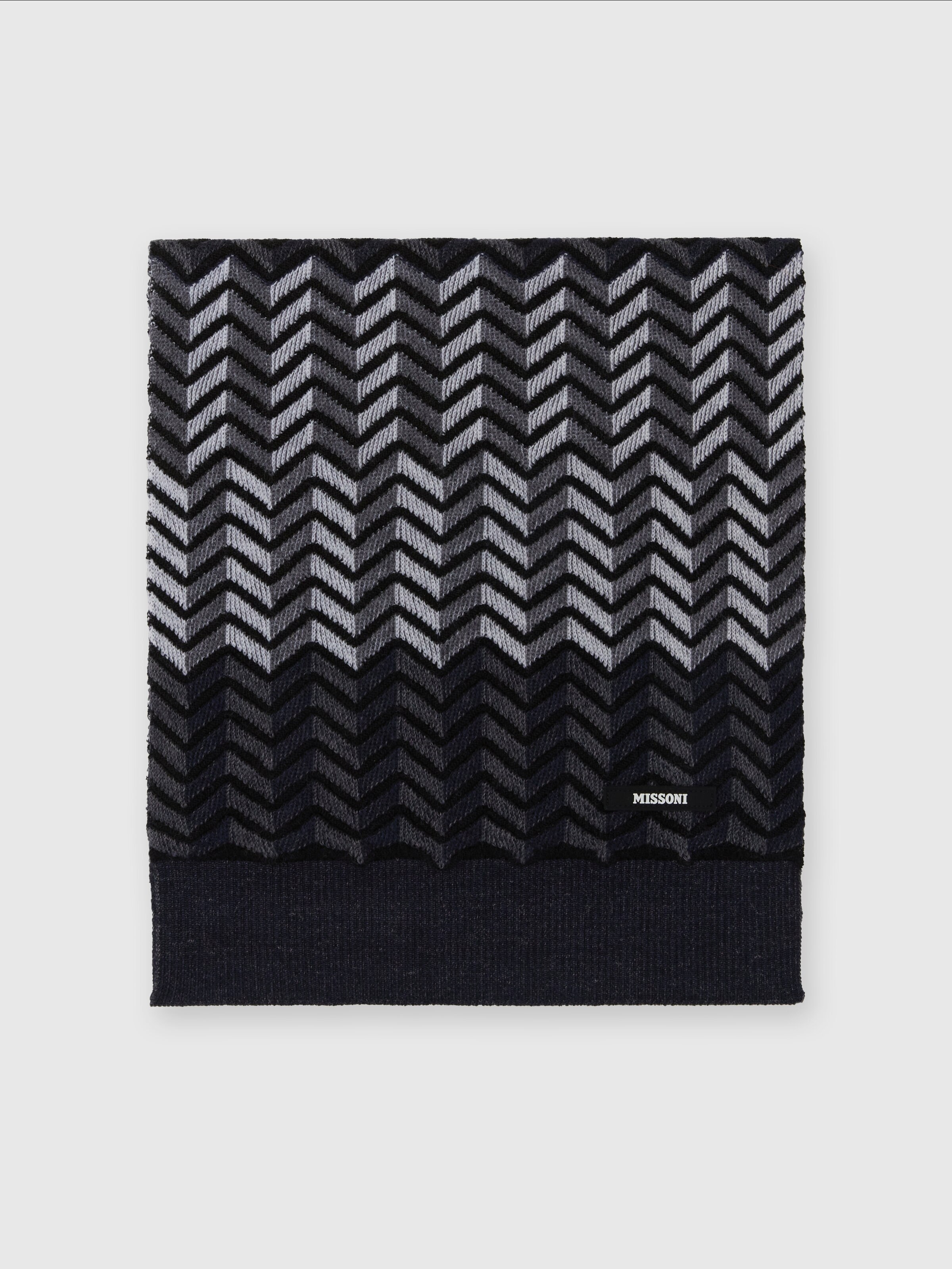 Zig zag virgin wool scarf with logo, Black & Grey - 0