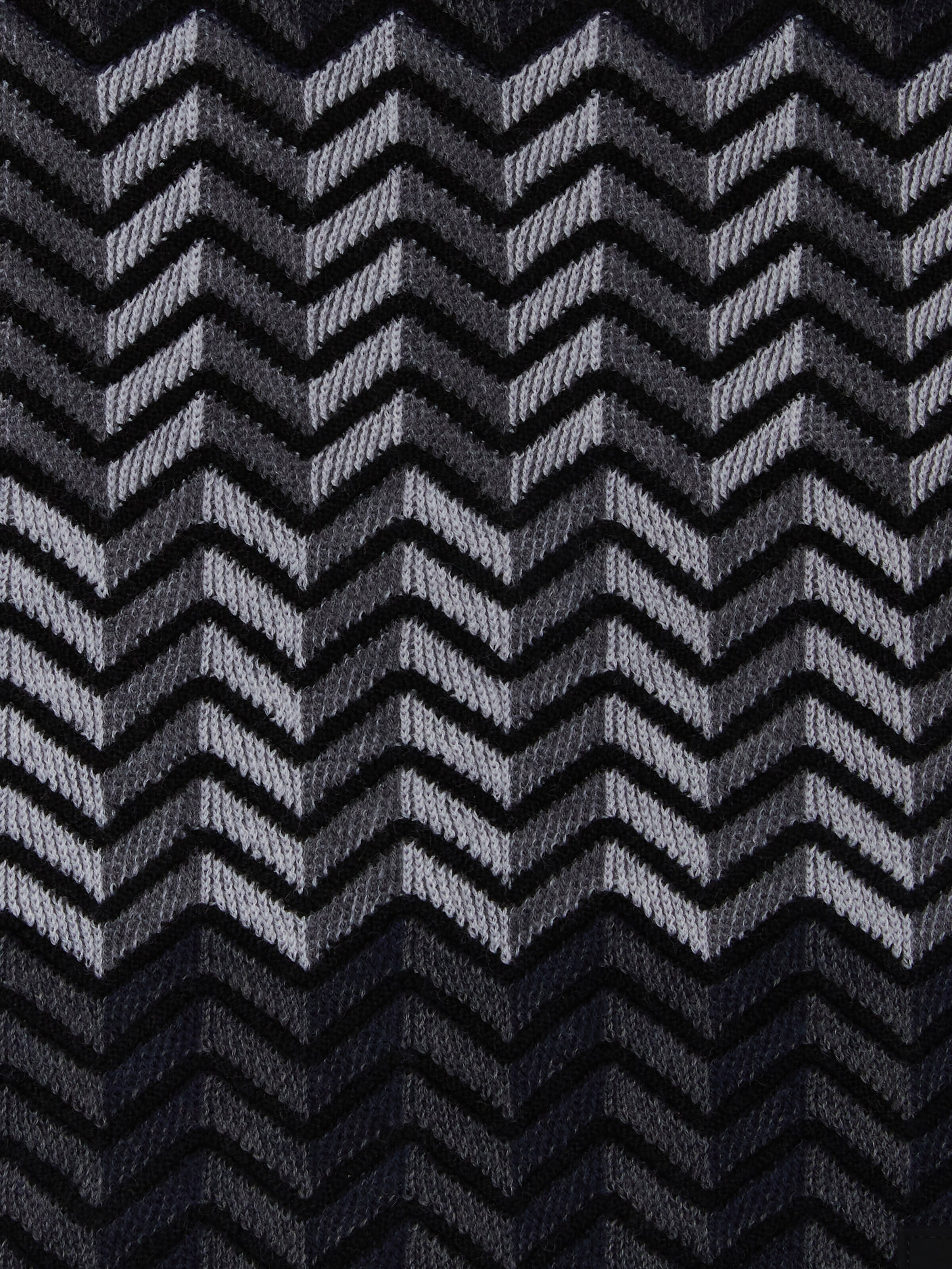 Zig zag virgin wool scarf with logo, Black & Grey - 2