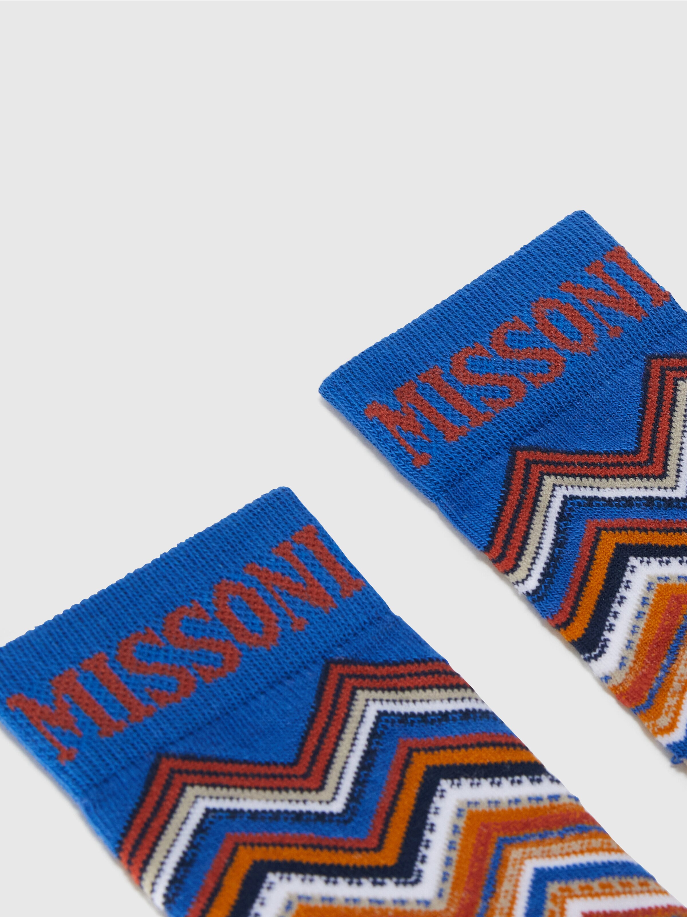 Short socks in zig zag cotton blend with logo, Blue & Multicoloured  - 1