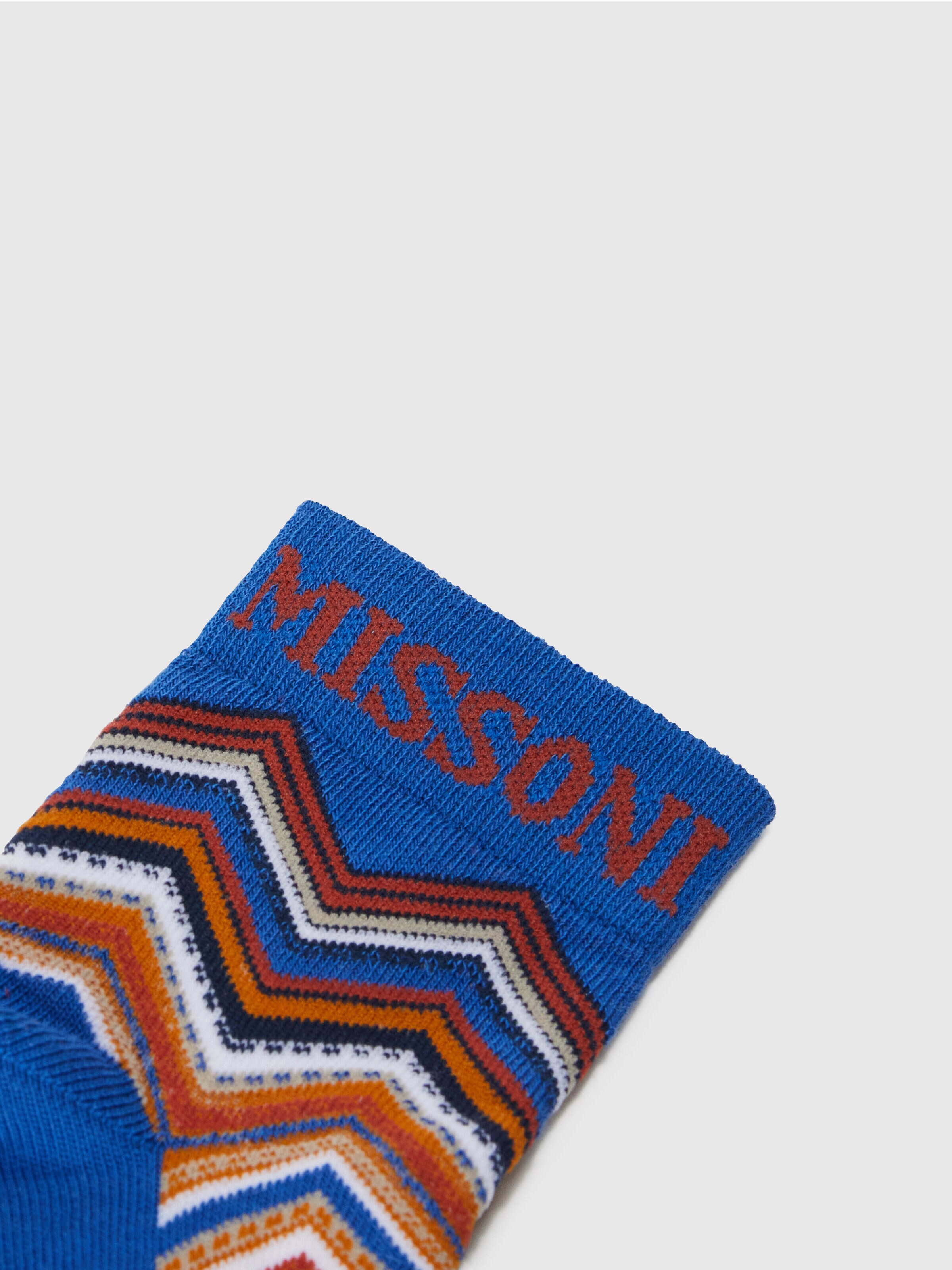 Short socks in zig zag cotton blend with logo, Blue & Multicoloured  - 2