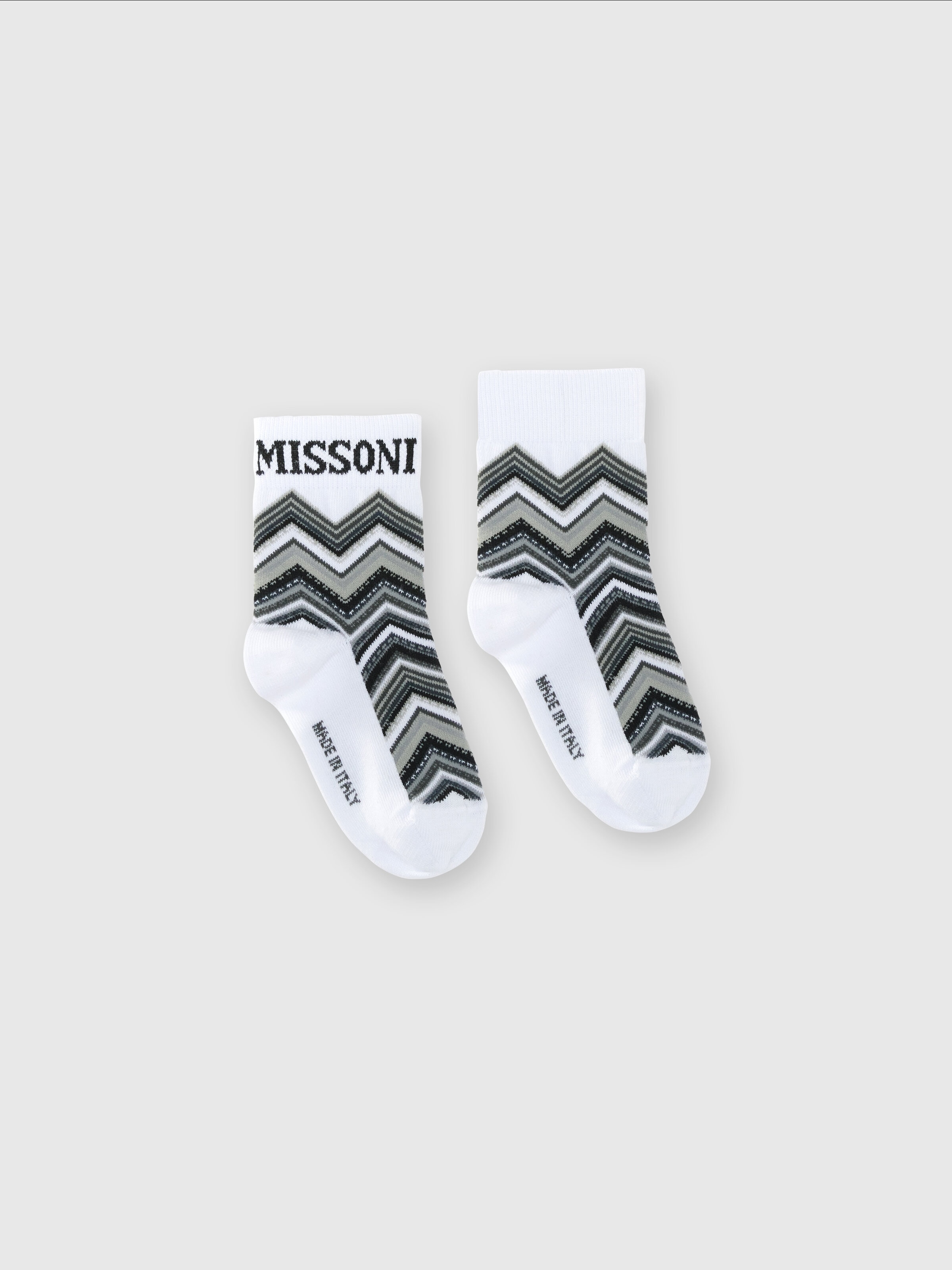 Short socks in zig zag cotton blend with logo, Black & Multicoloured  - 0
