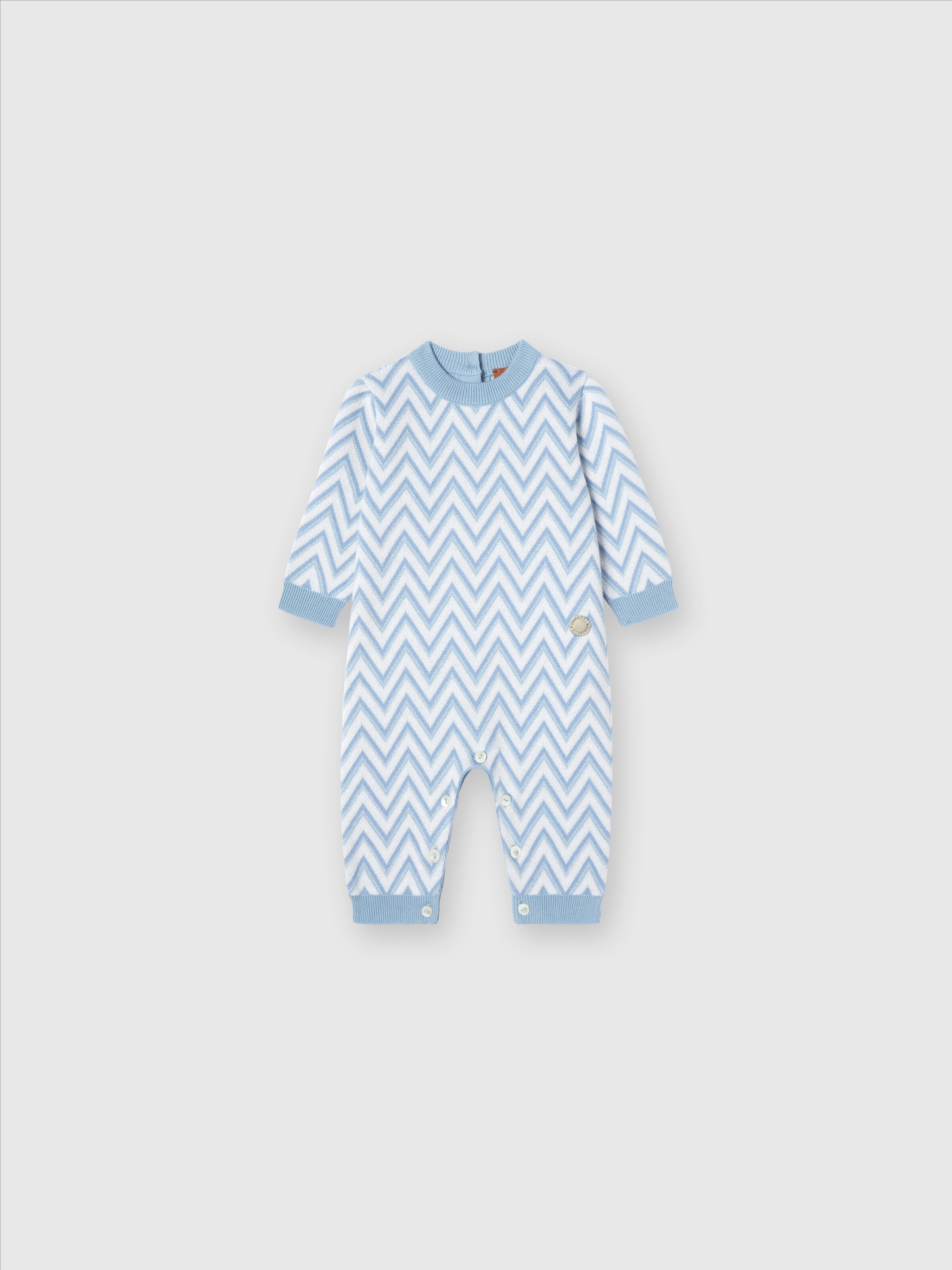 Zig zag cotton and cashmere romper, Light Blue & White - 1