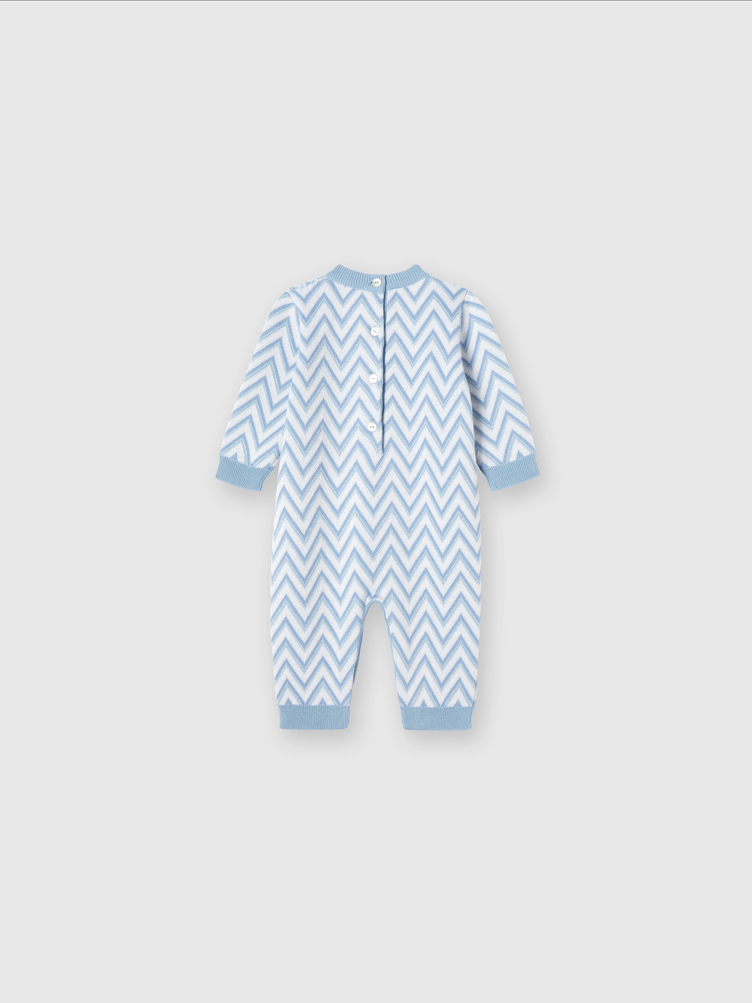Zig zag cotton and cashmere romper, Light Blue & White - 2