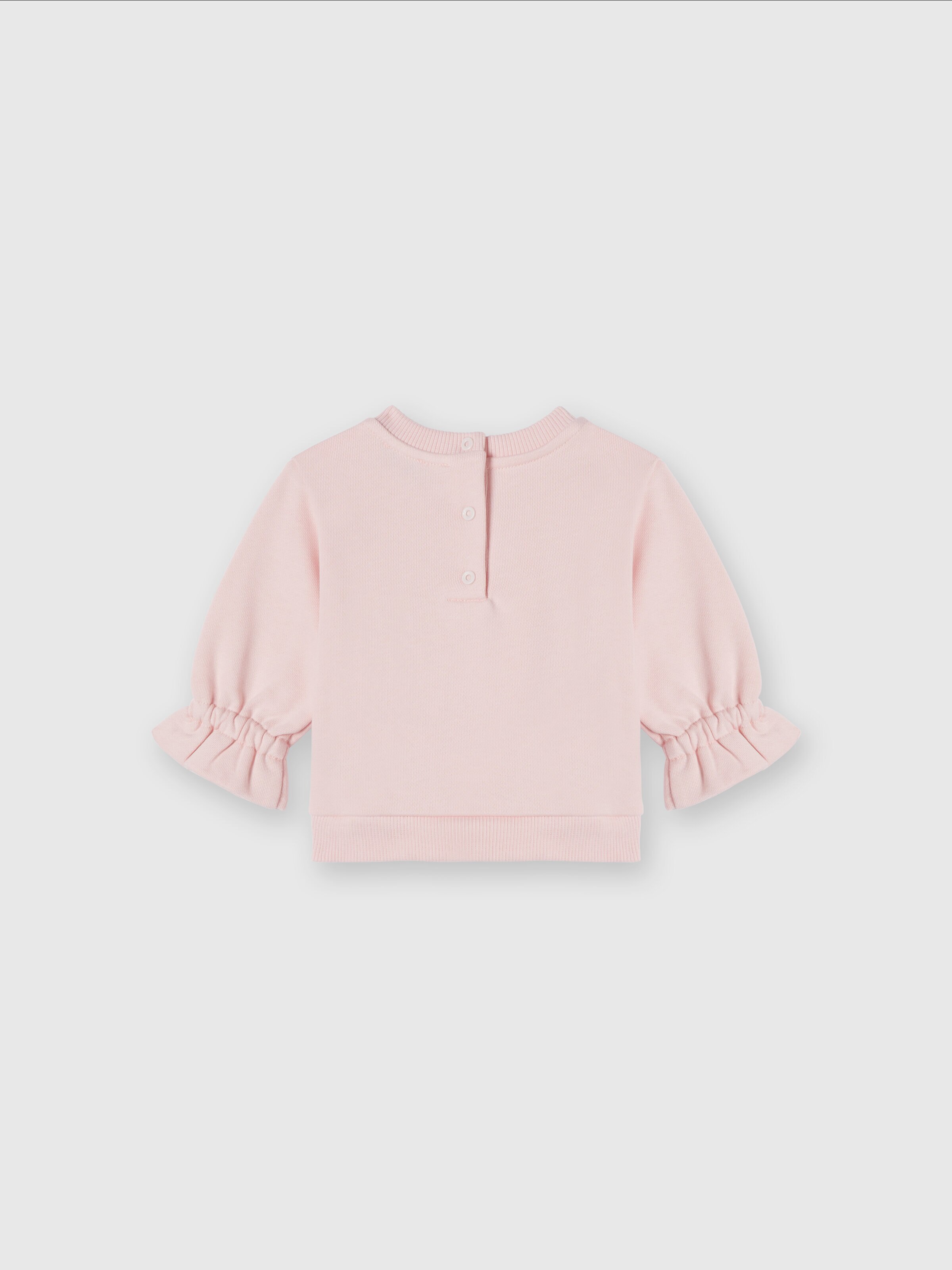Cotton crewneck sweatshirt with ruffles on the sleeves and logo, Pink   - 1