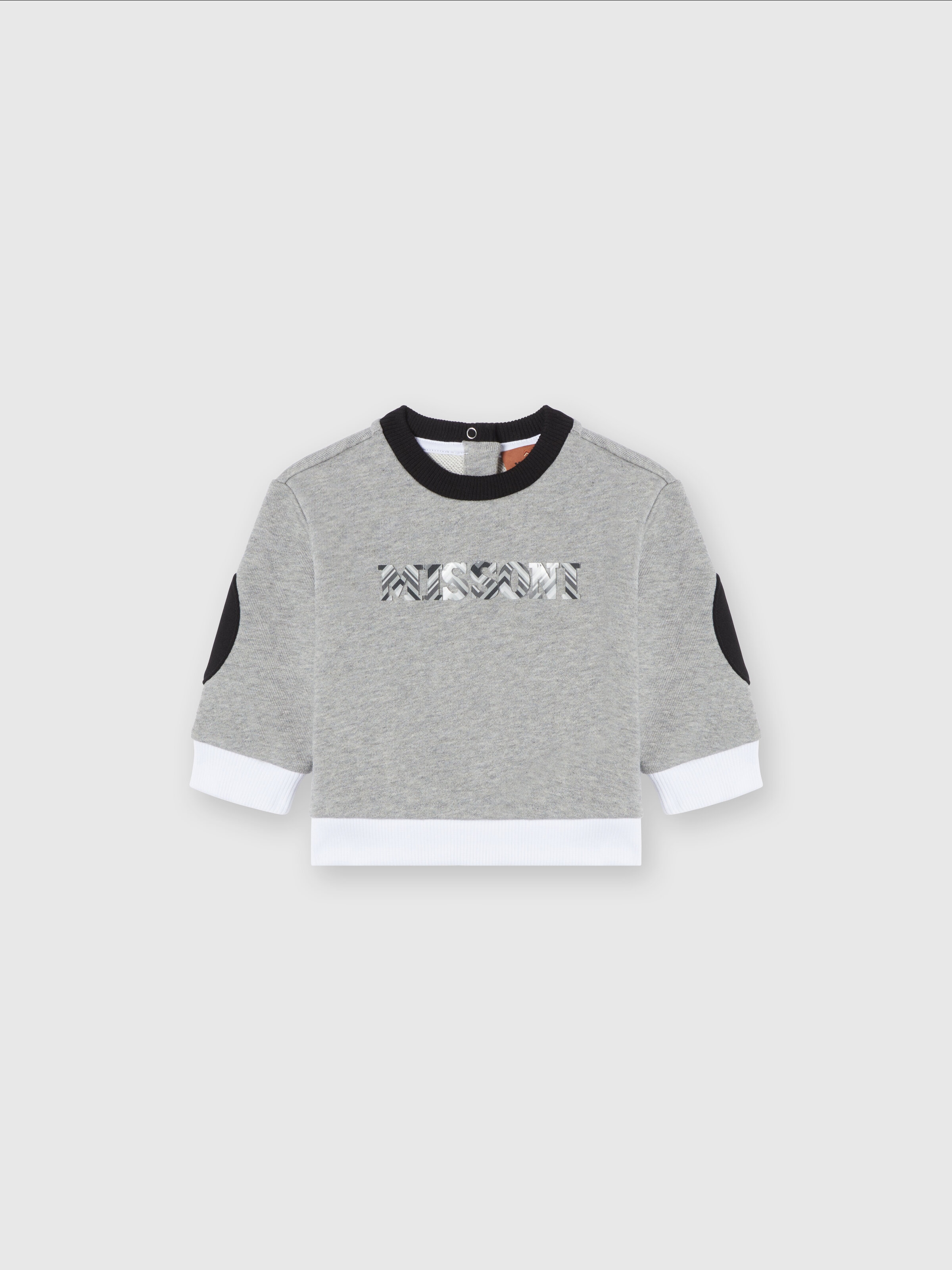 Cotton crewneck sweatshirt with embossed logo print, Grey - 0