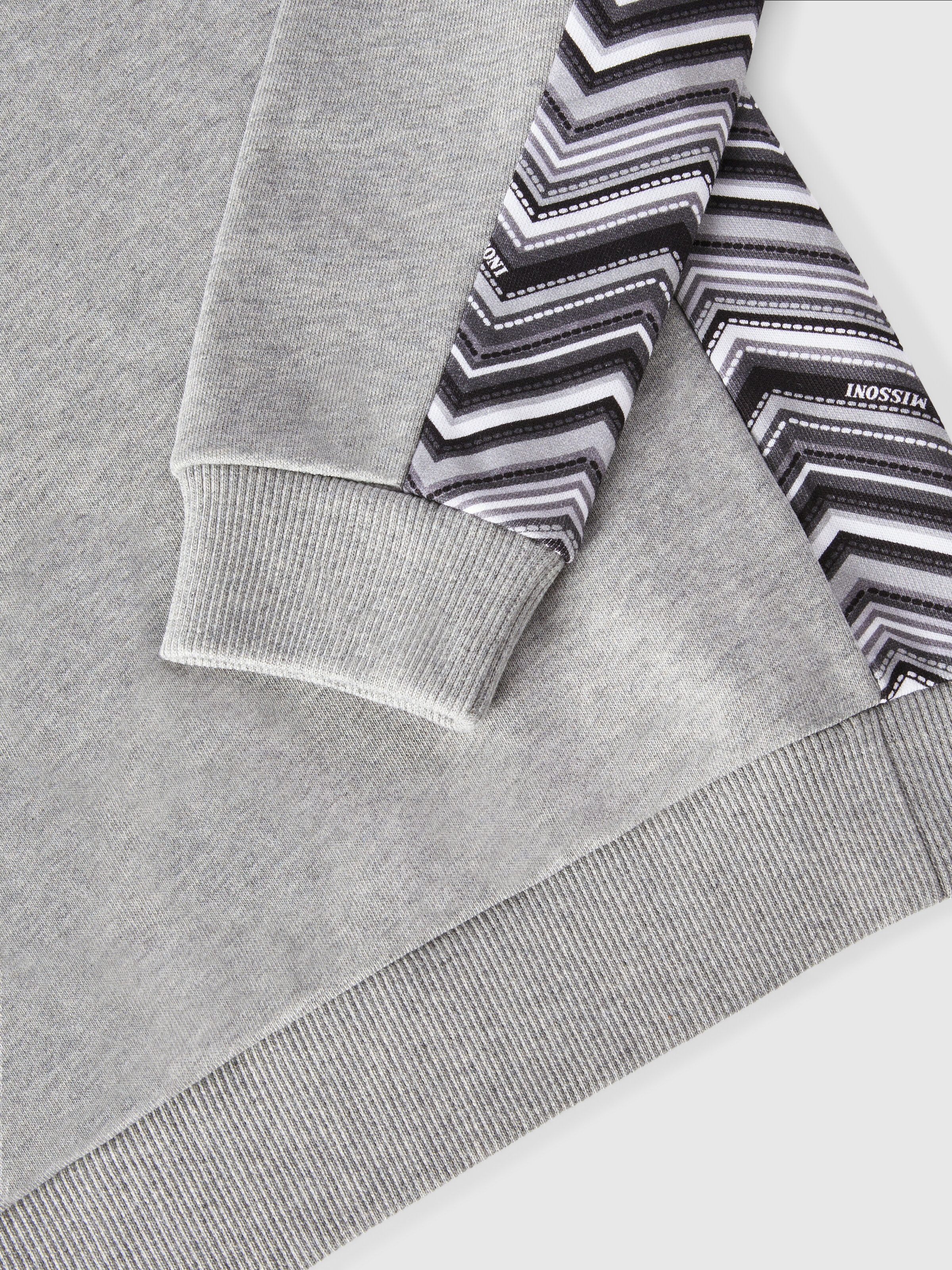 Cotton sweatshirt with hood, zig zag inserts and logo, Grey - 3