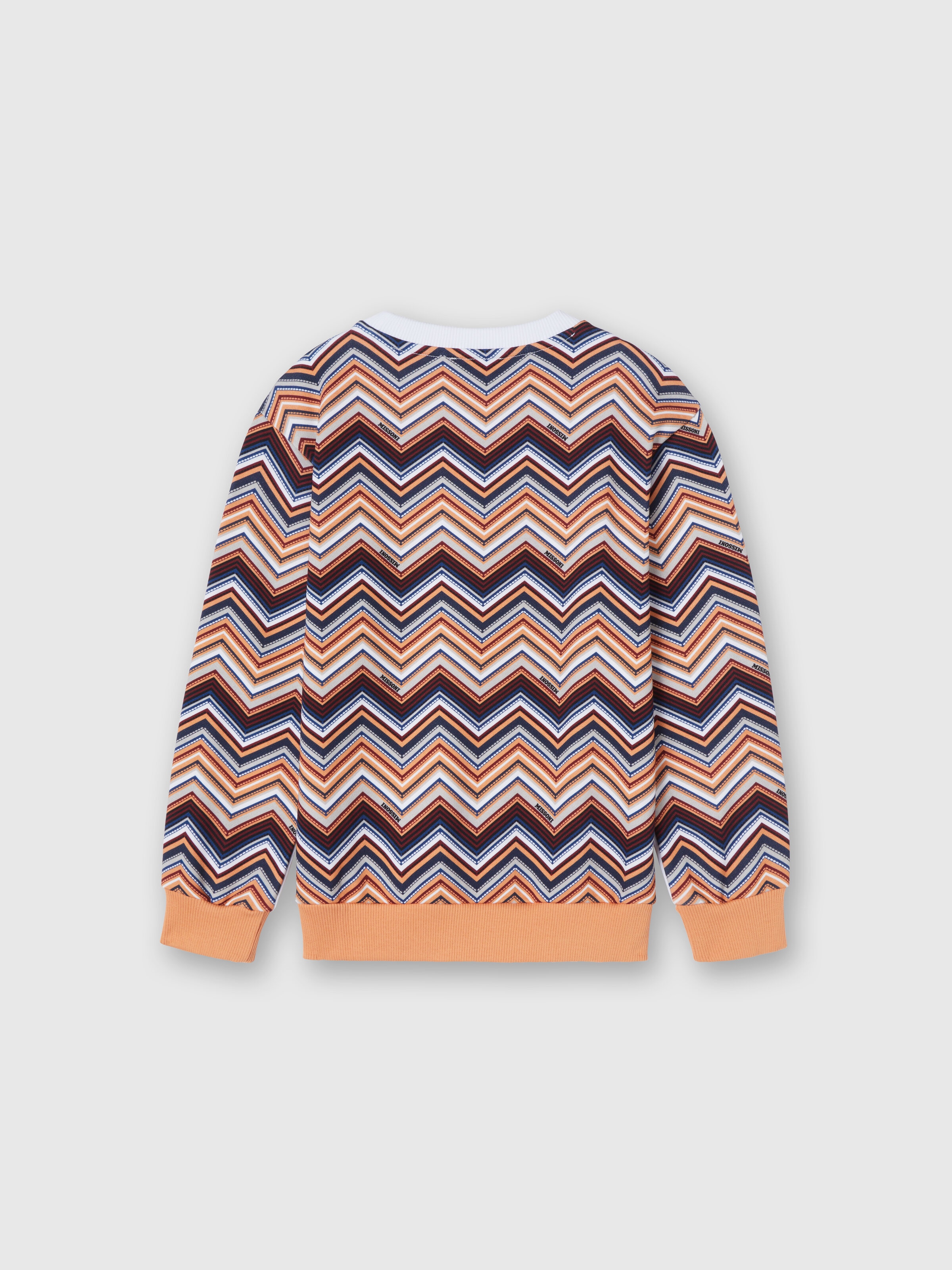 Cotton crewneck sweatshirt with zigzag inserts and logo, White & Multicoloured   - 1