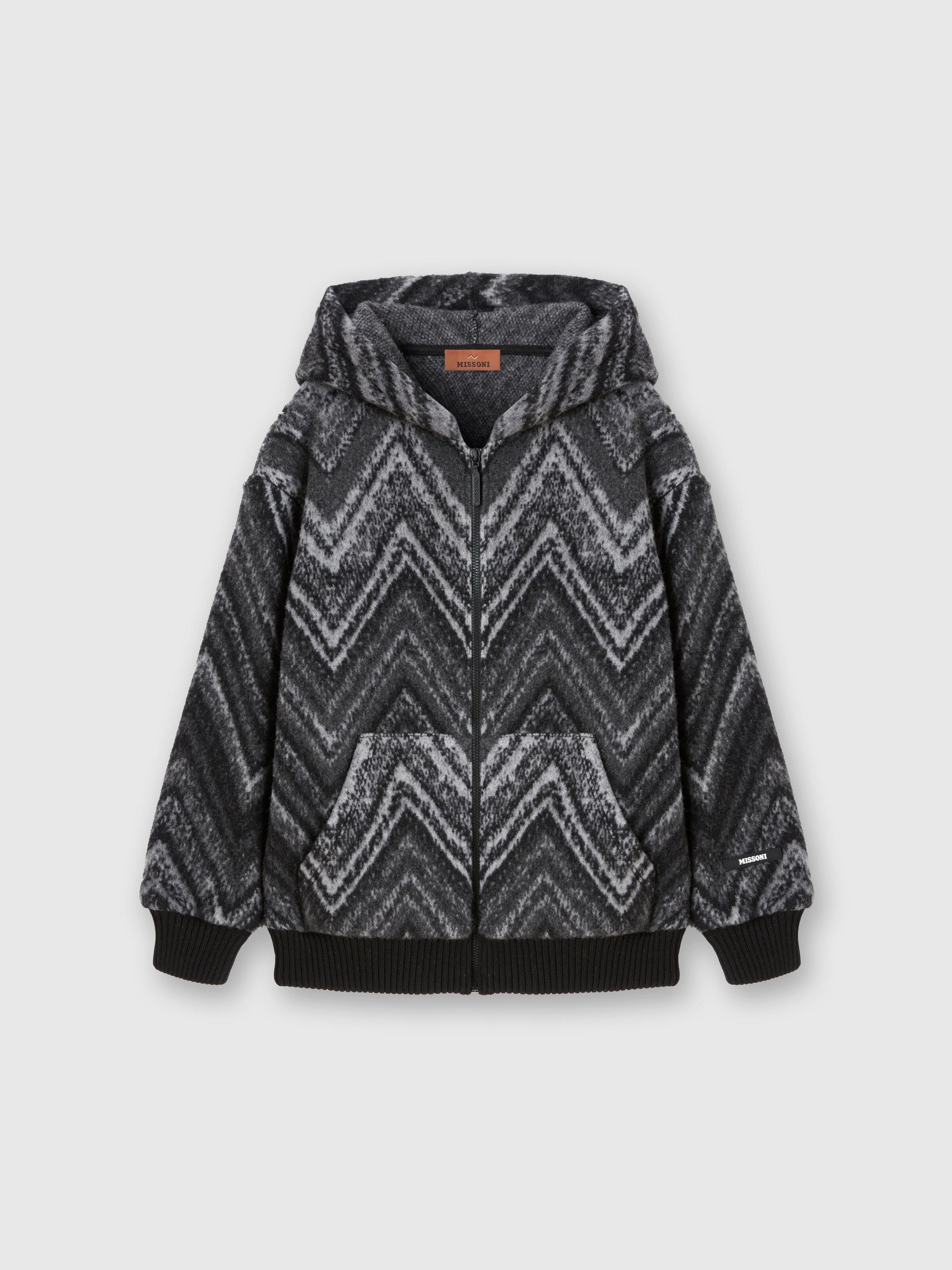 Wool-blend hooded sweatshirt, Black & Grey - 0