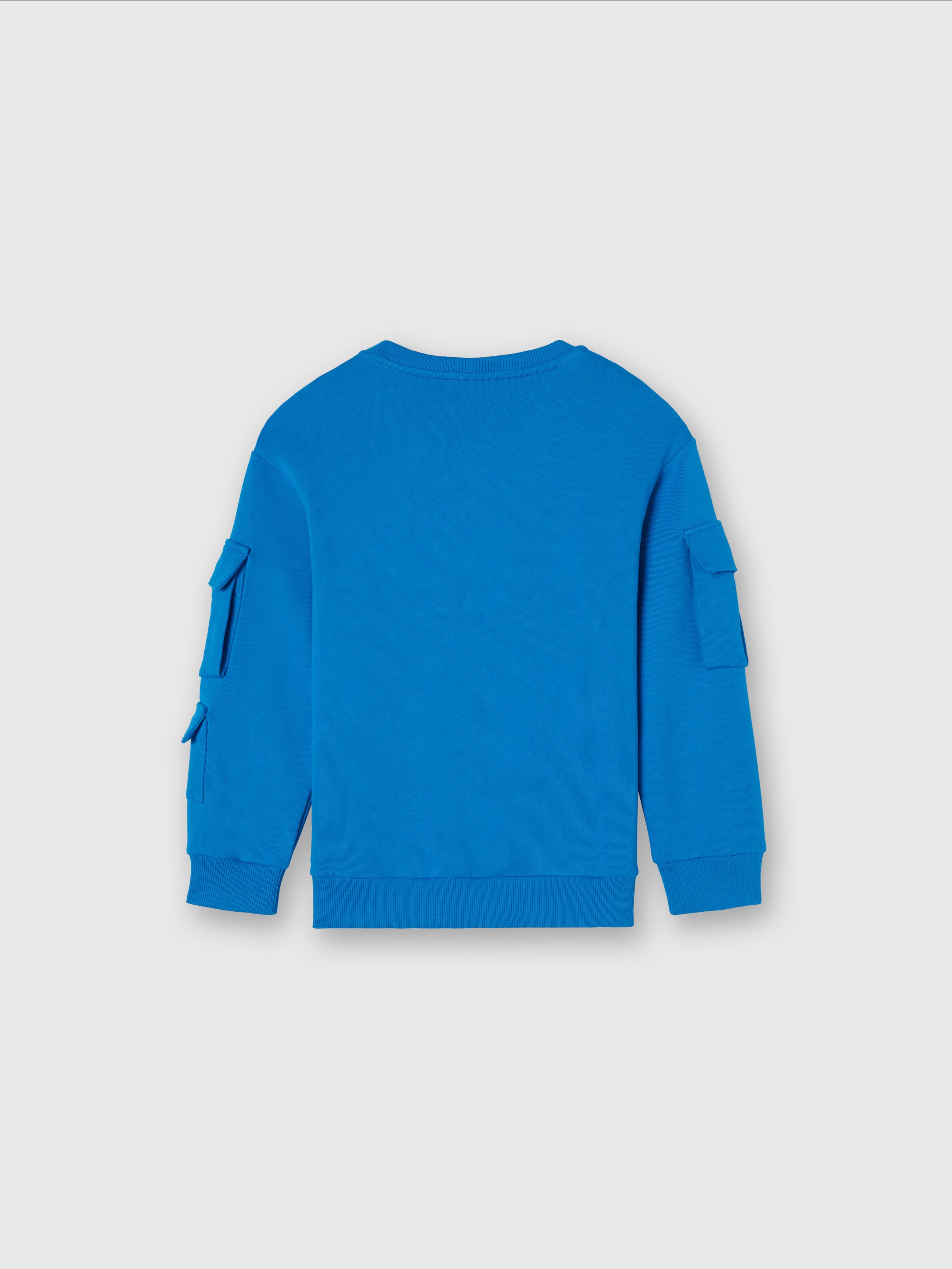 Cotton crewneck sweatshirt with patch pockets and embroidered logo, Sky Blue - 1