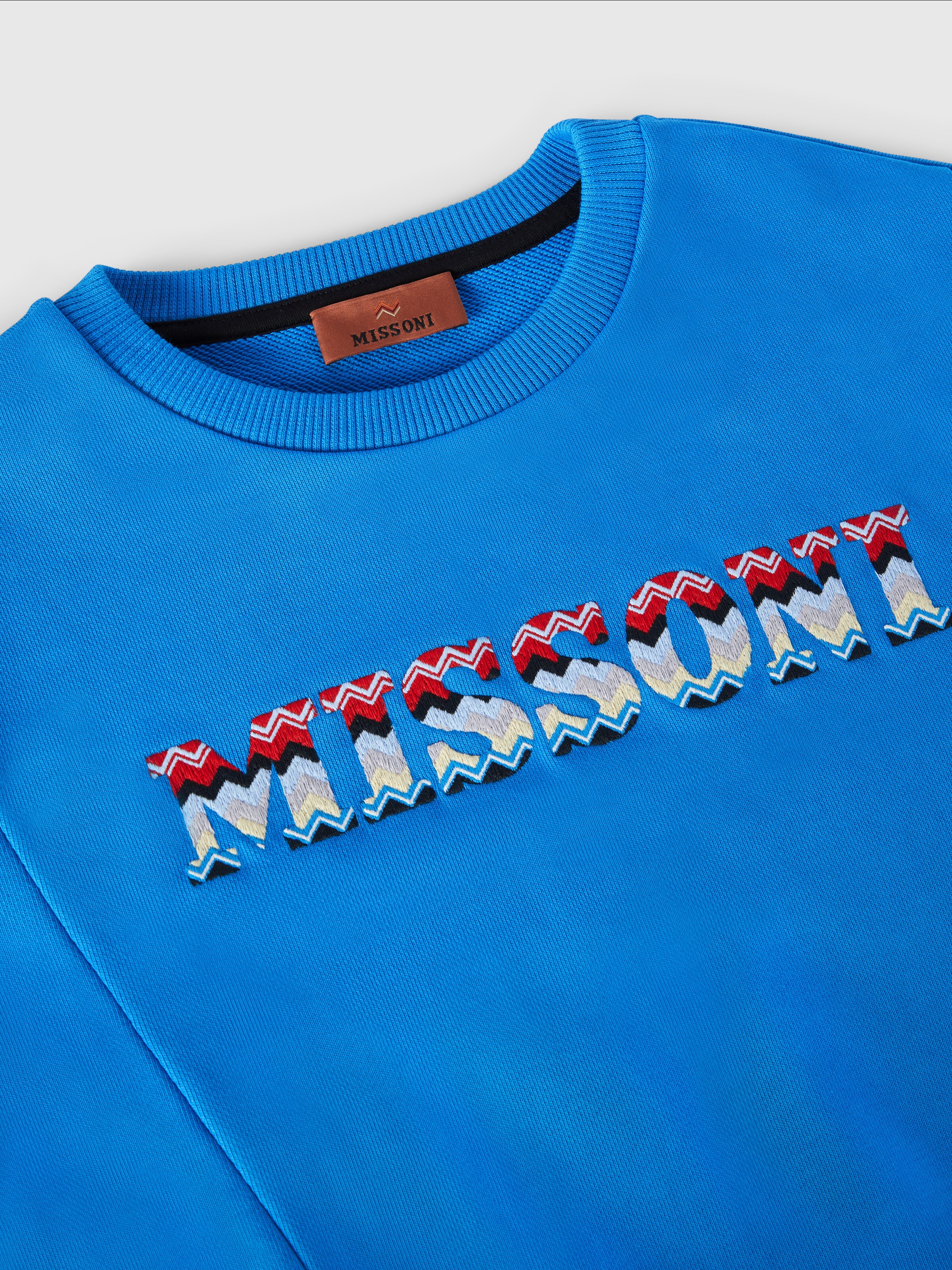 Cotton crewneck sweatshirt with patch pockets and embroidered logo, Sky Blue - 2