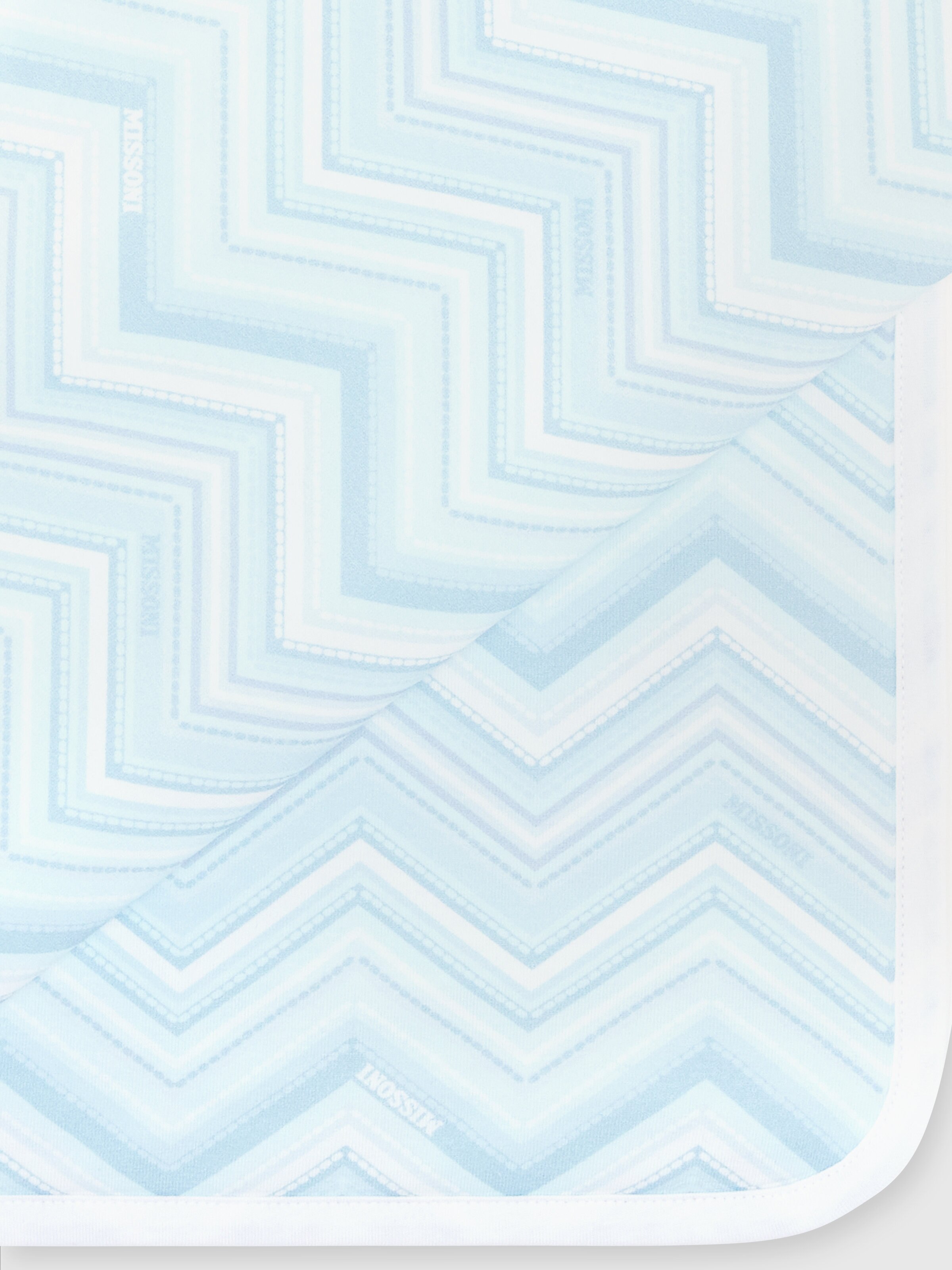 Zig zag stretch cotton blanket with logo lettering, Light Blue & White - 1